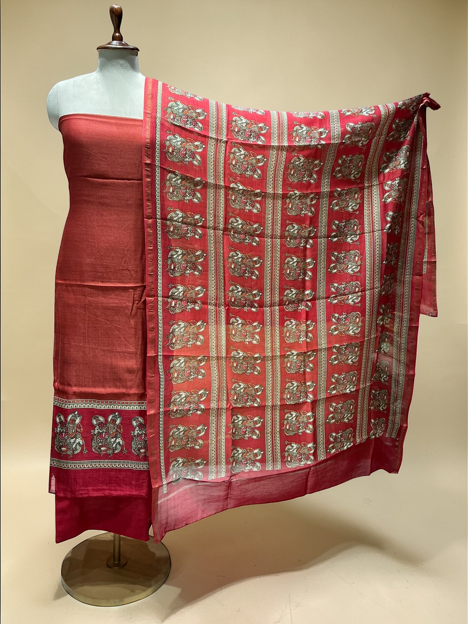 MAHESHWARI SILK SUIT IN MYTHOLOGICAL PRINTS