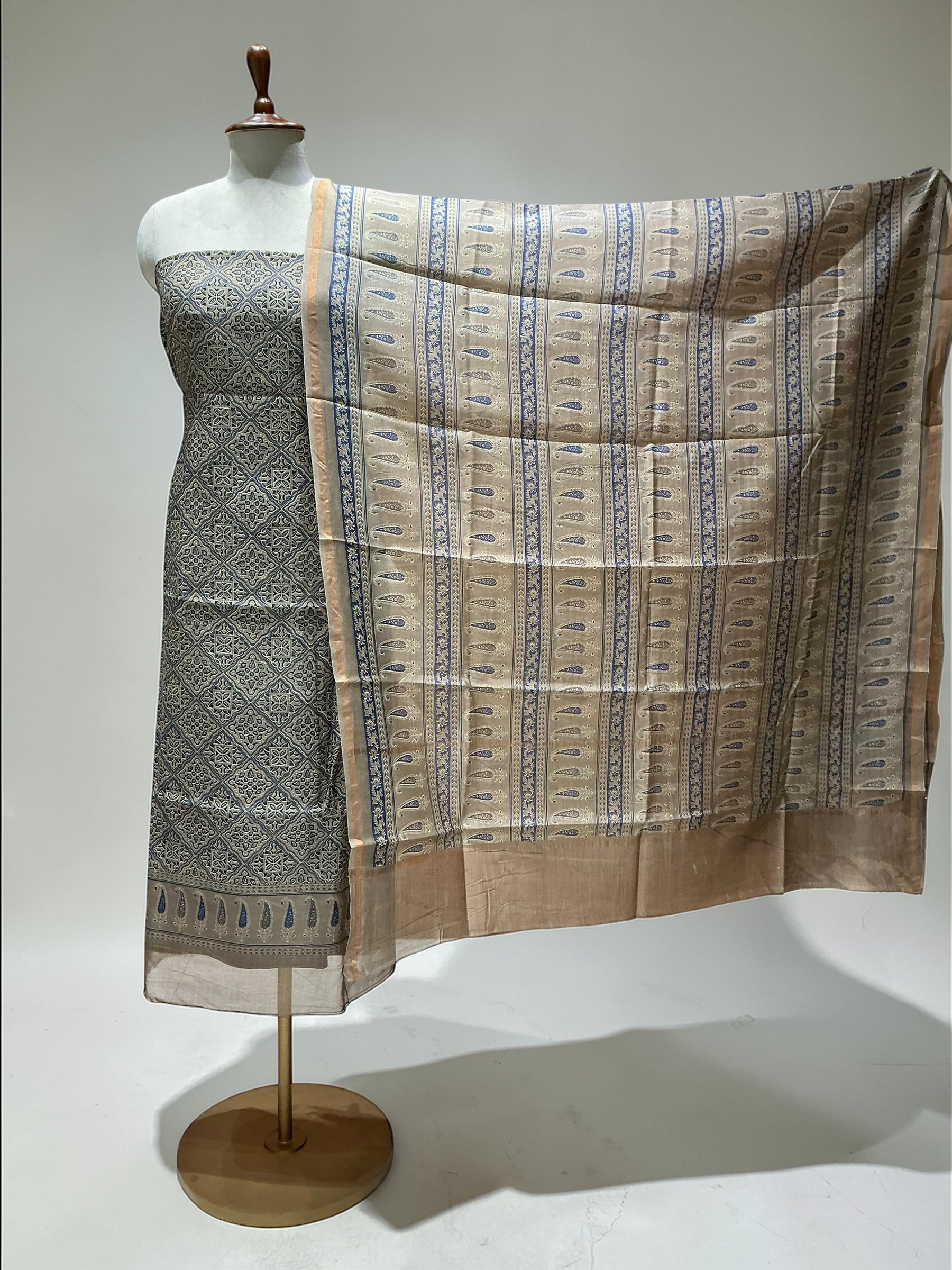 Maheshwari Silk Suit in Ajrakh Prints