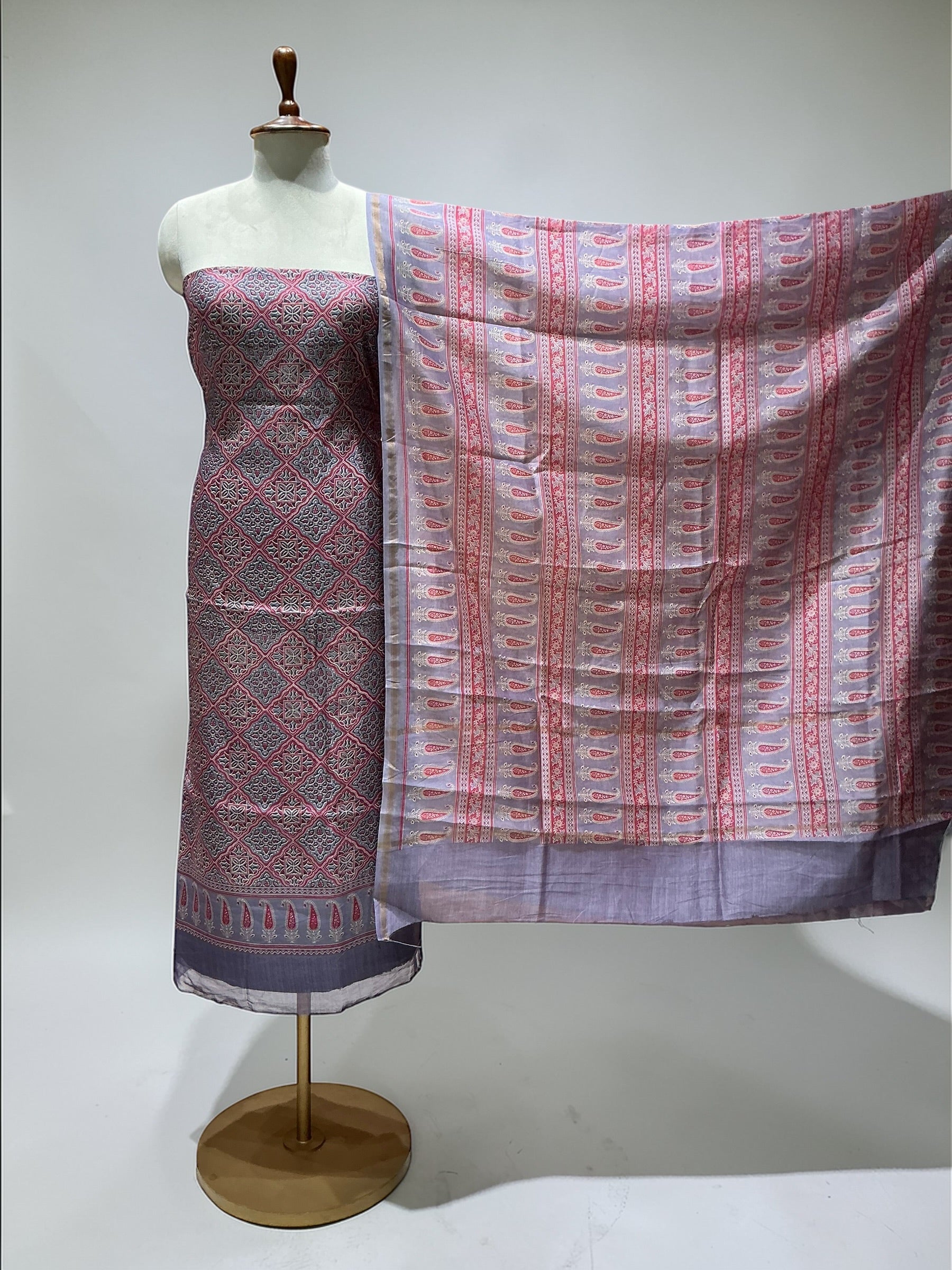 Maheshwari Silk Suit in Ajrakh Prints