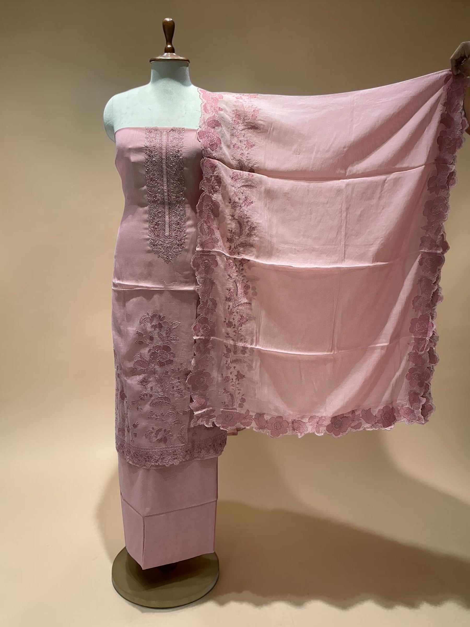 MUL CHANDERI SUIT WITH TONE-TO-TONE EMBROIDERY