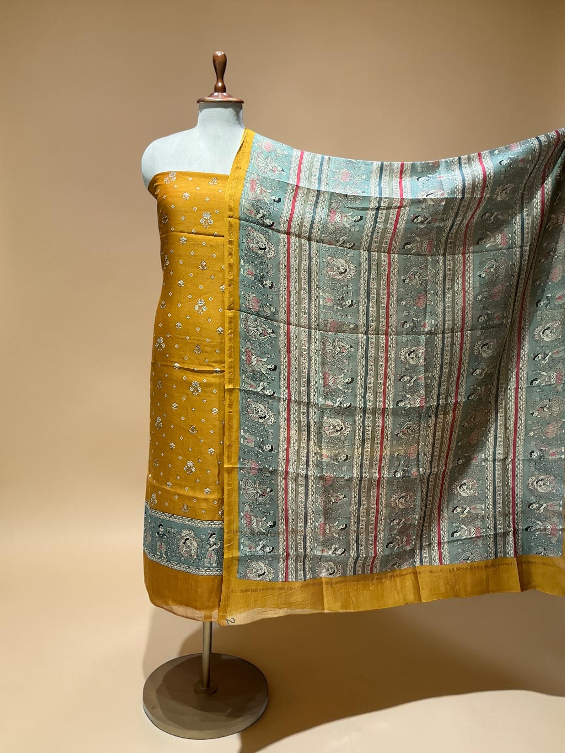 MAHESHWARI SILK SUIT IN MADHUBANI PRINTS