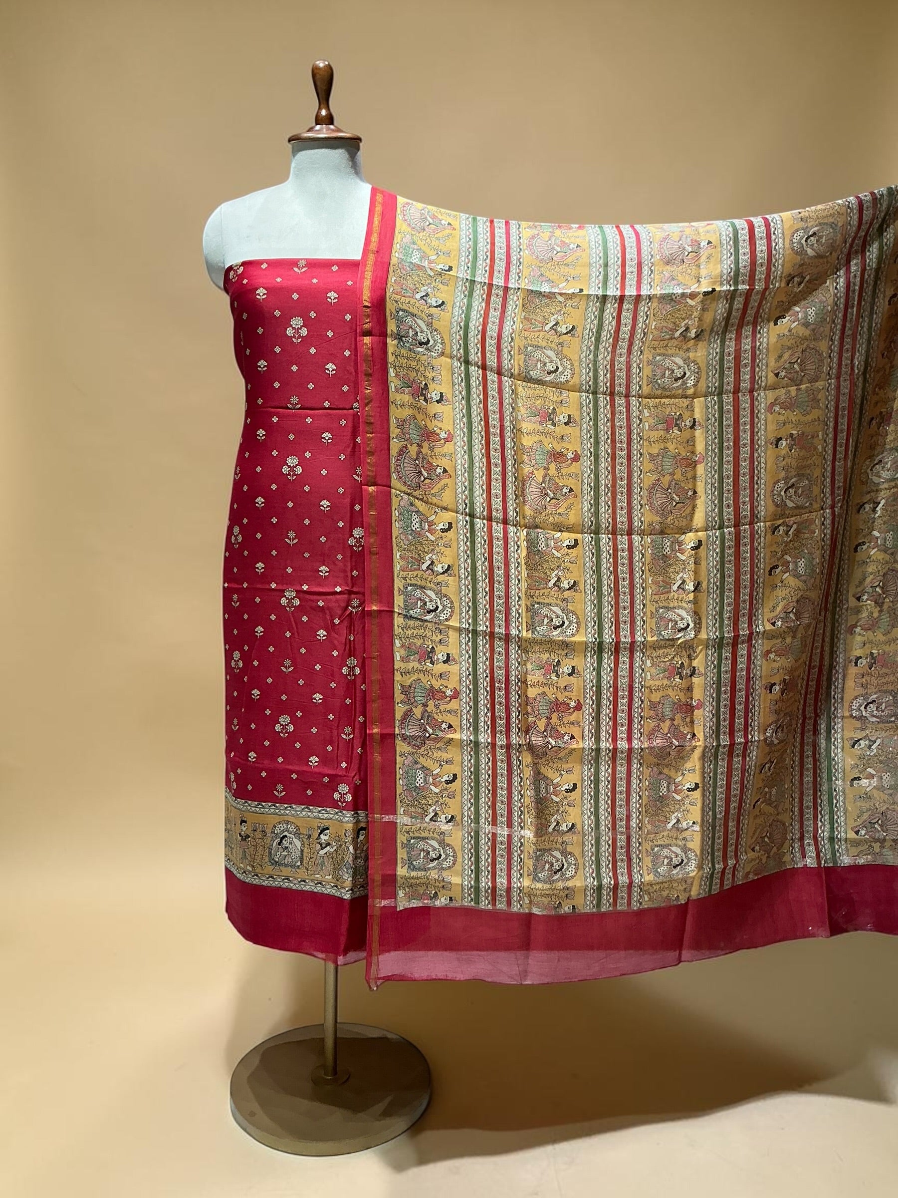 MAHESHWARI SILK SUIT IN MADHUBANI PRINTS