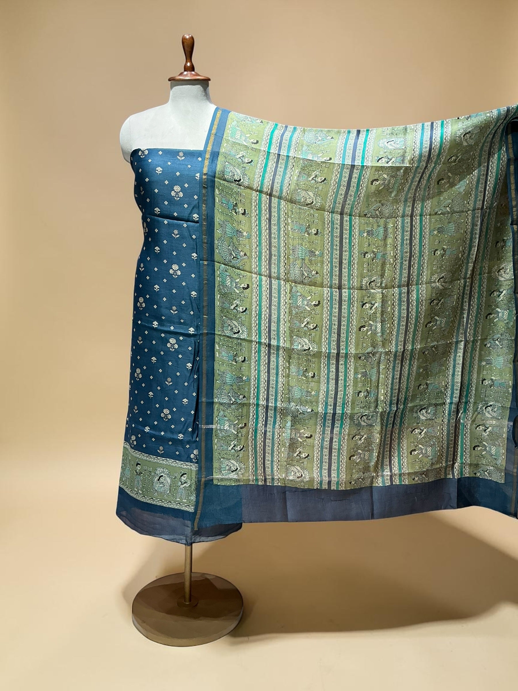 MAHESHWARI SILK SUIT IN MADHUBANI PRINTS