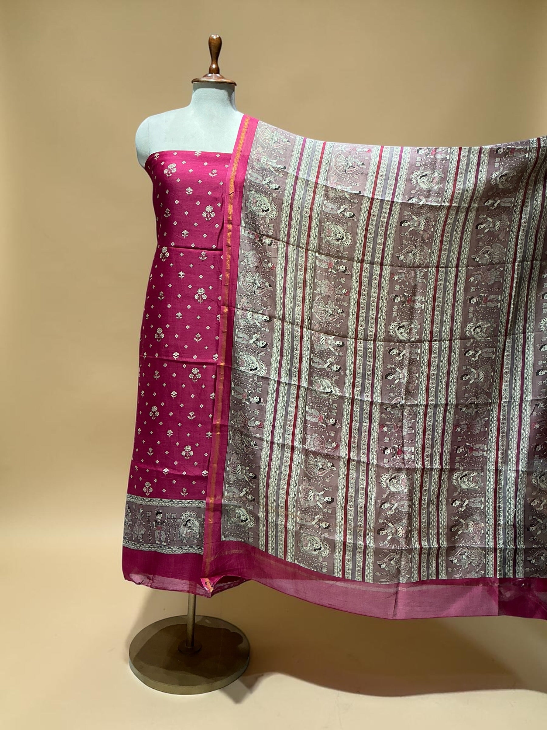 MAHESHWARI SILK SUIT IN MADHUBANI PRINTS