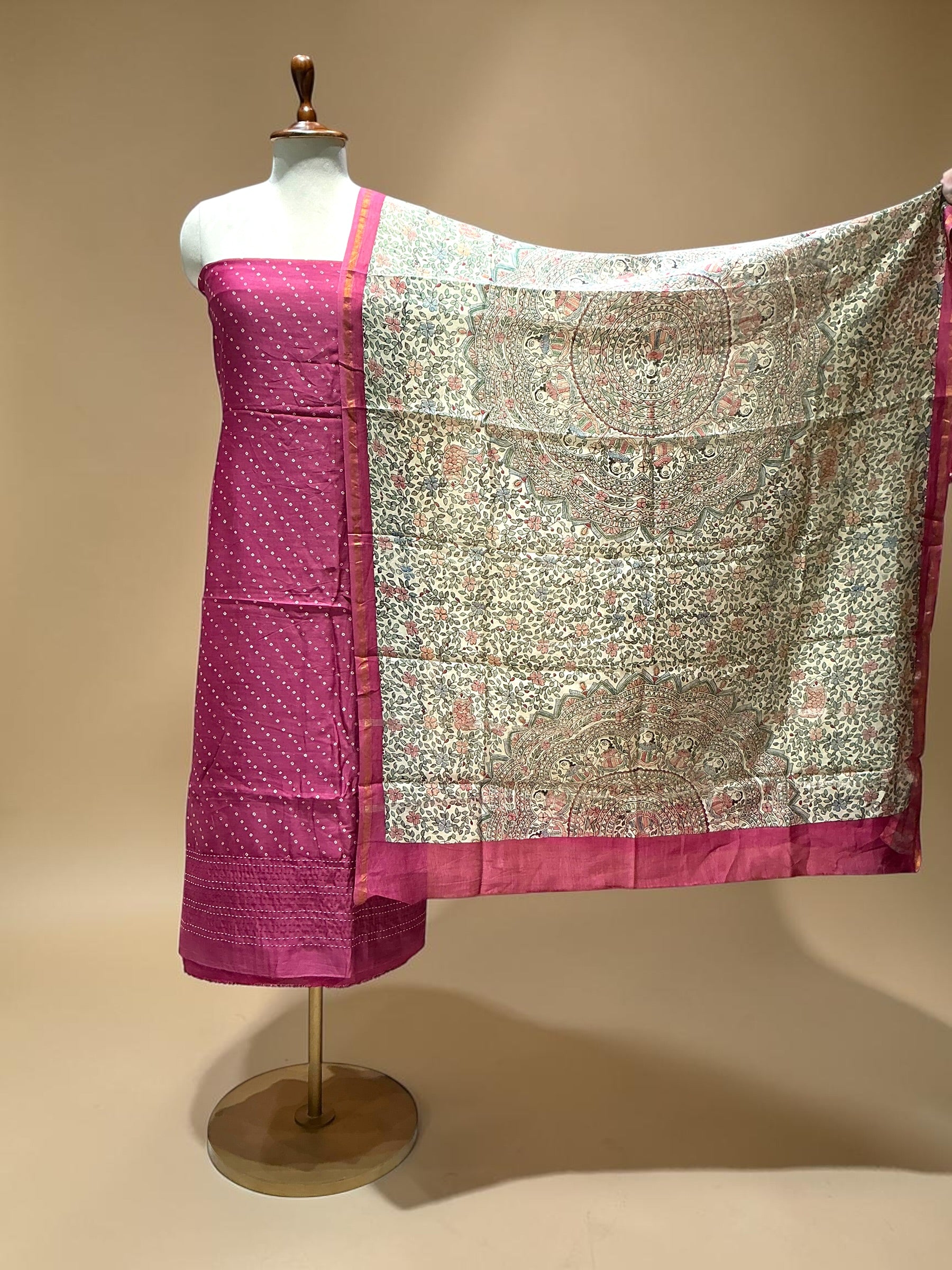 MAHESHWARI SILK SUIT IN KANTHA WORK