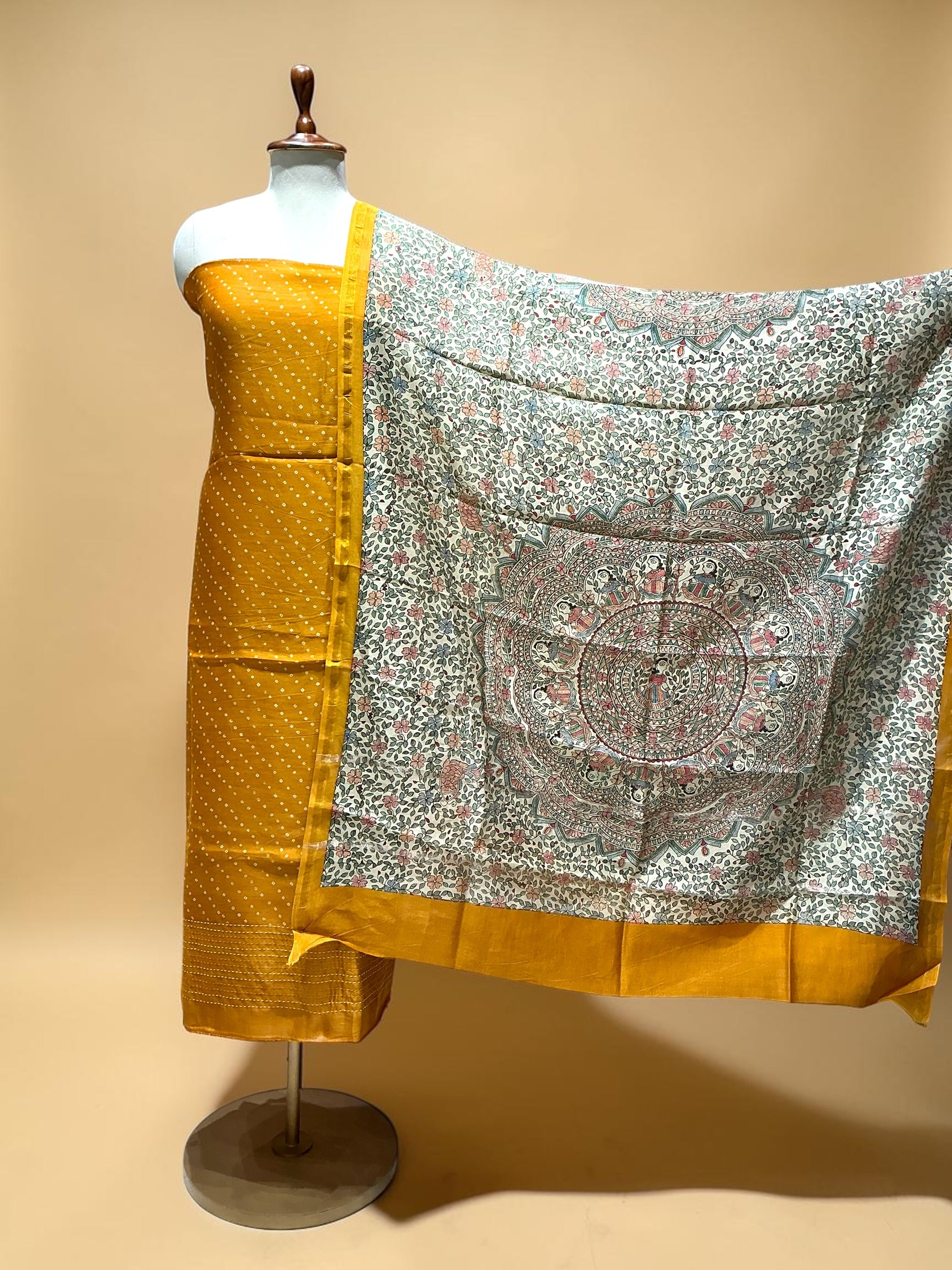 MAHESHWARI SILK SUIT IN KANTHA WORK