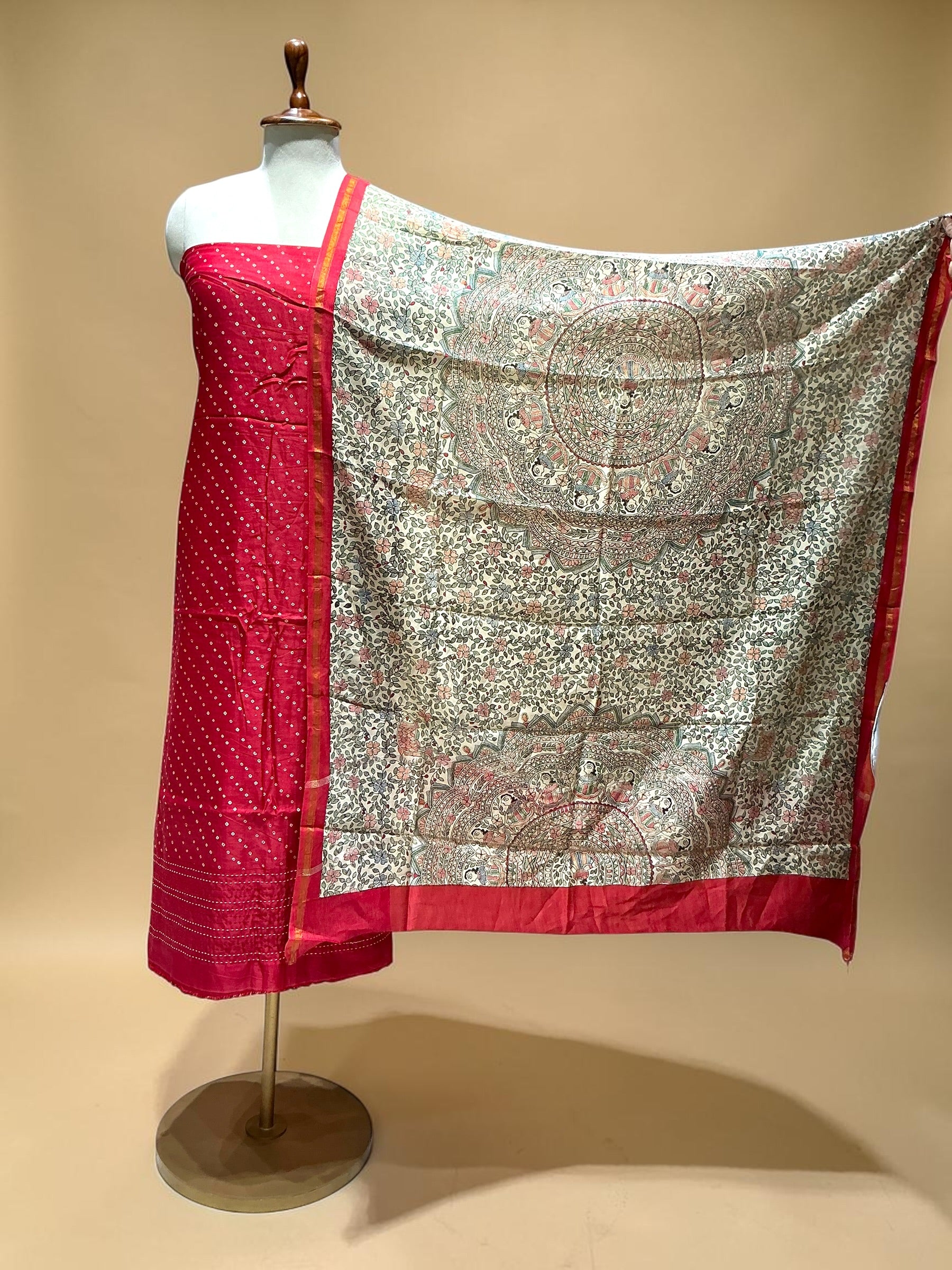 MAHESHWARI SILK SUIT IN KANTHA WORK