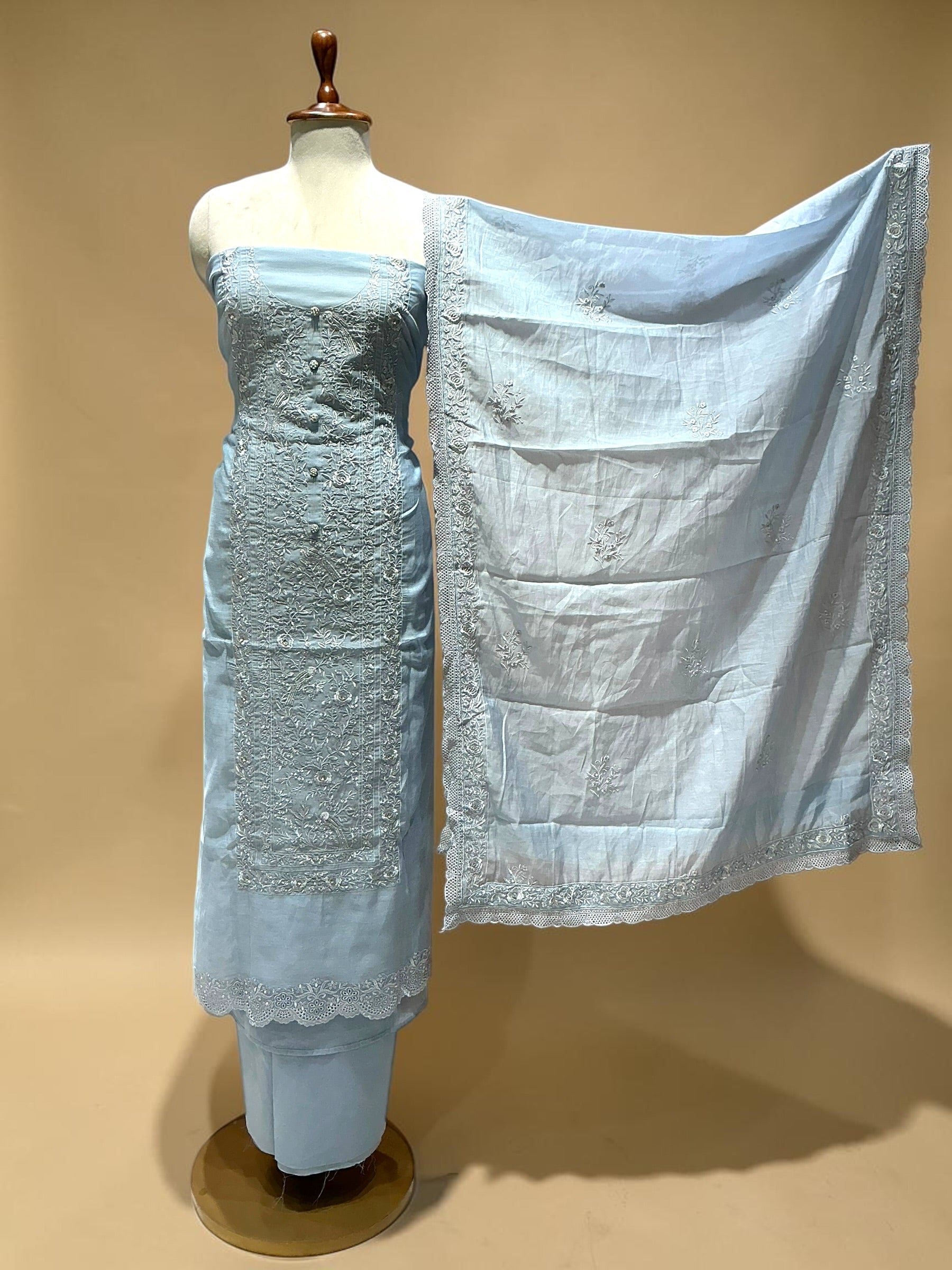 MUL CHANDERI EMBROIDERED SUIT