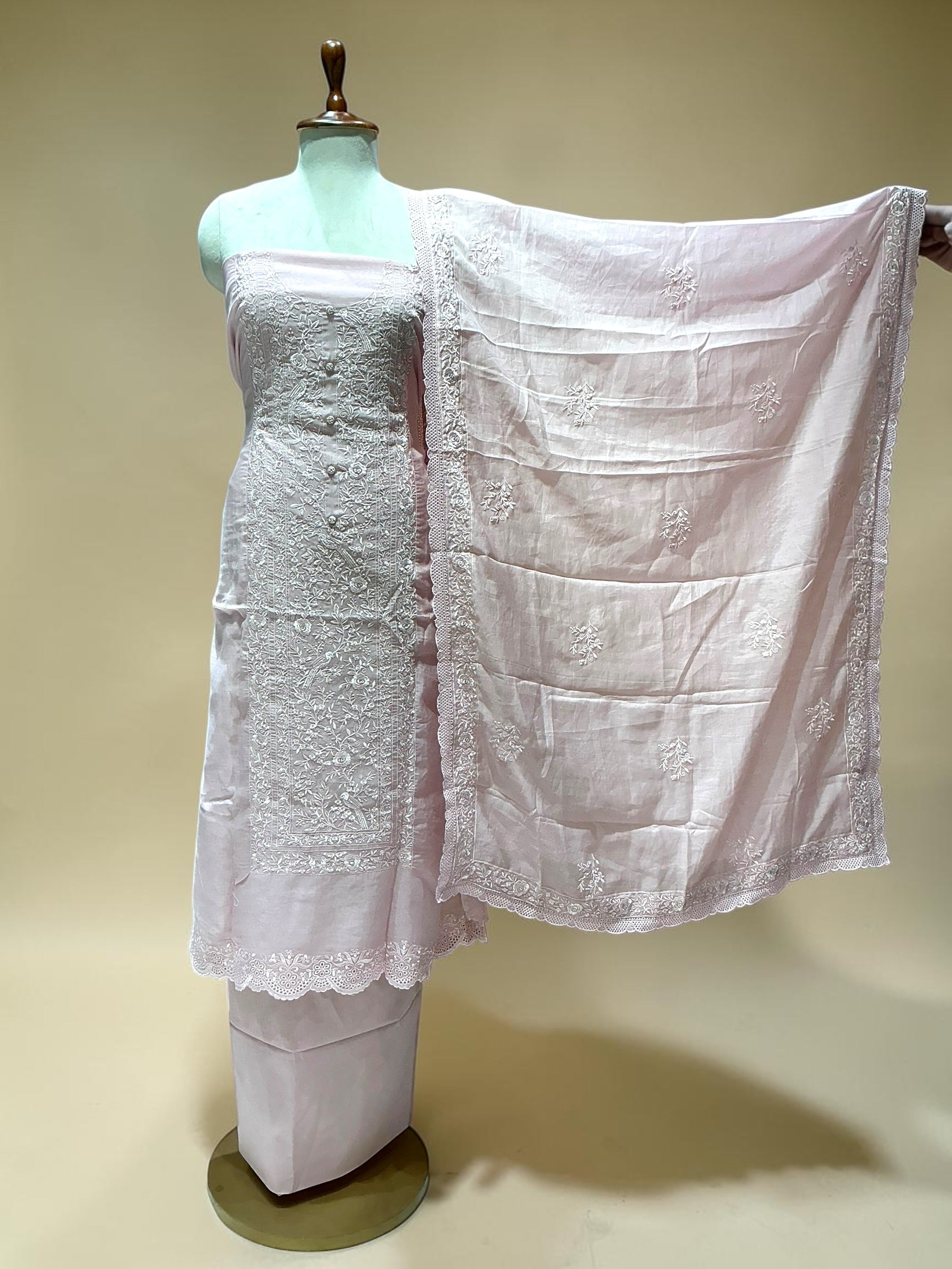 MUL CHANDERI EMBROIDERED SUIT