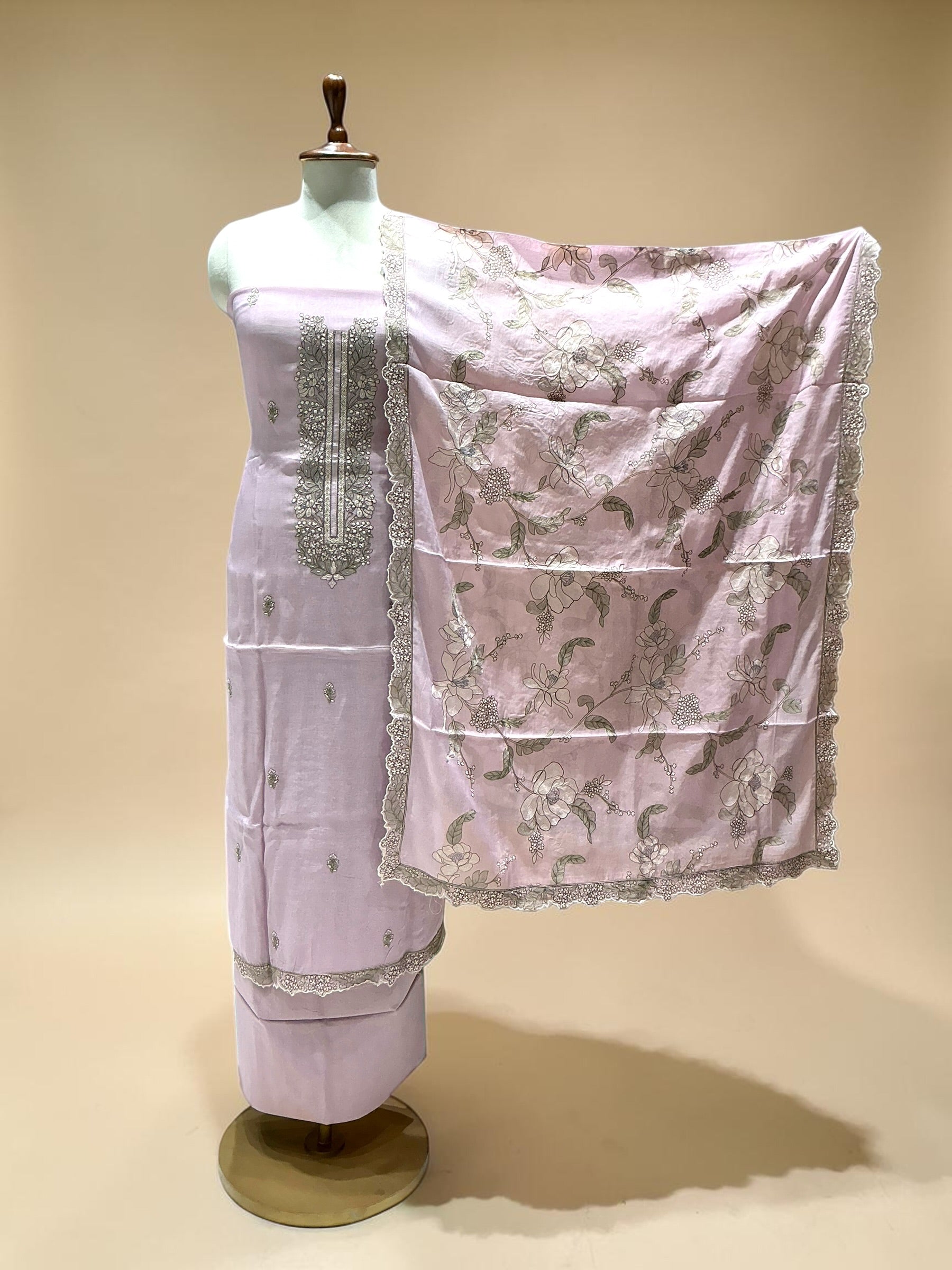 MUL CHANDERI SUIT WITH EMBROIDERY