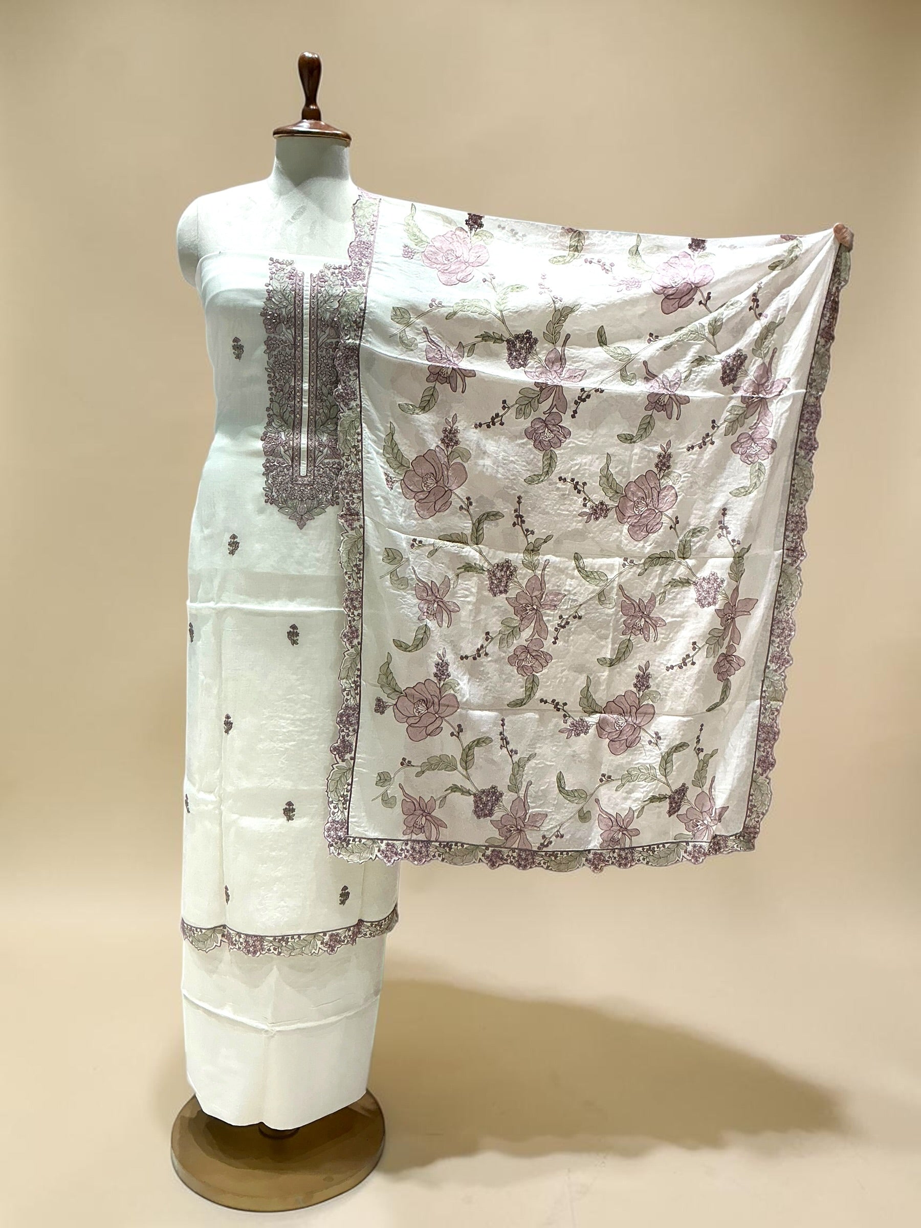 MUL CHANDERI SUIT WITH EMBROIDERY