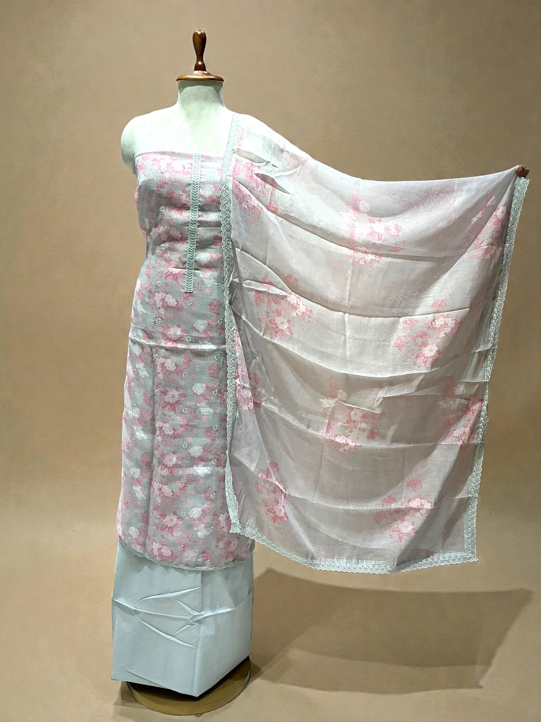 UNSTITCHED LINEN SUIT IN FLOWER PRINTING