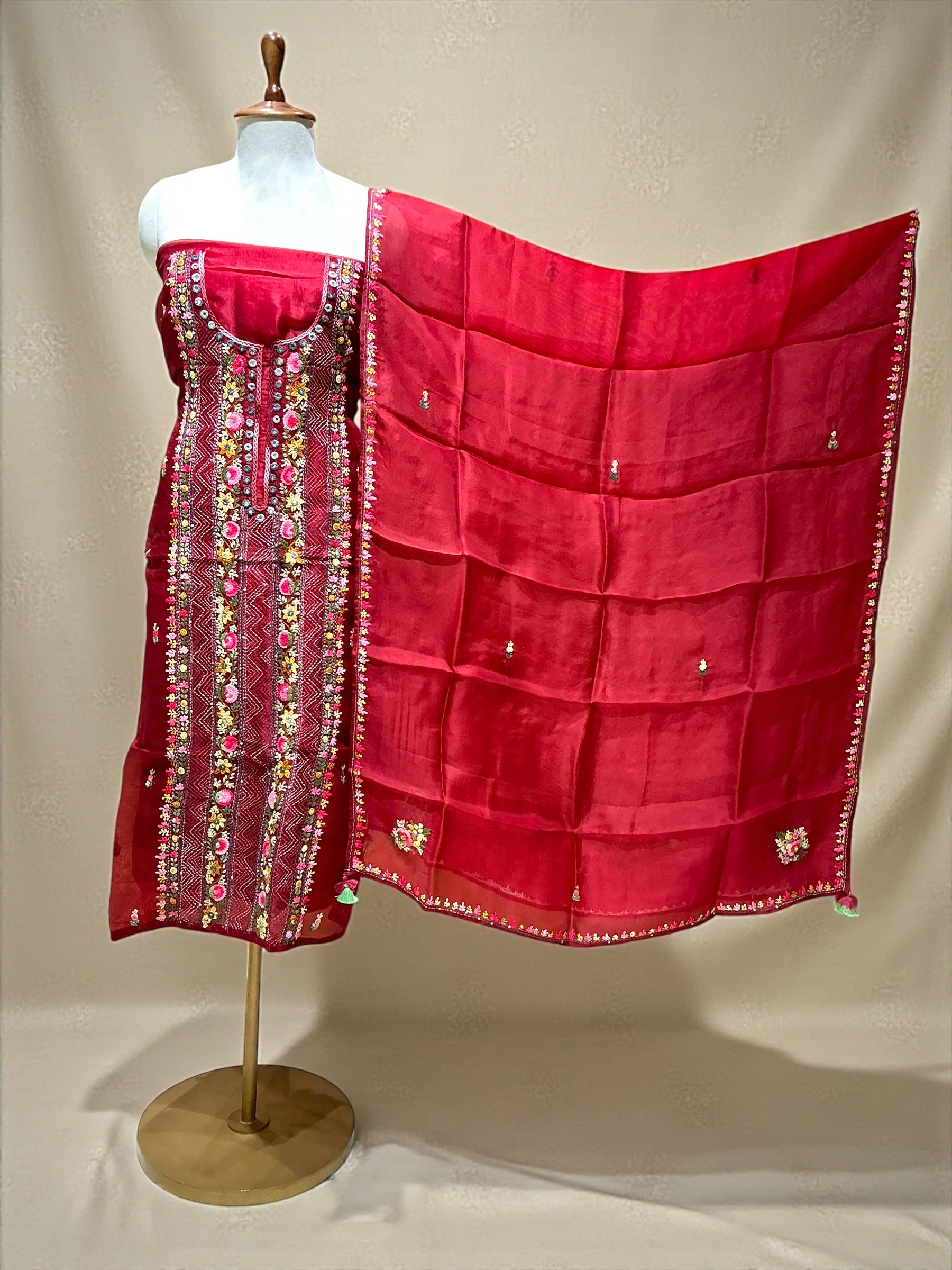 PURE KORA SILK SUIT WITH KANTHA WORK