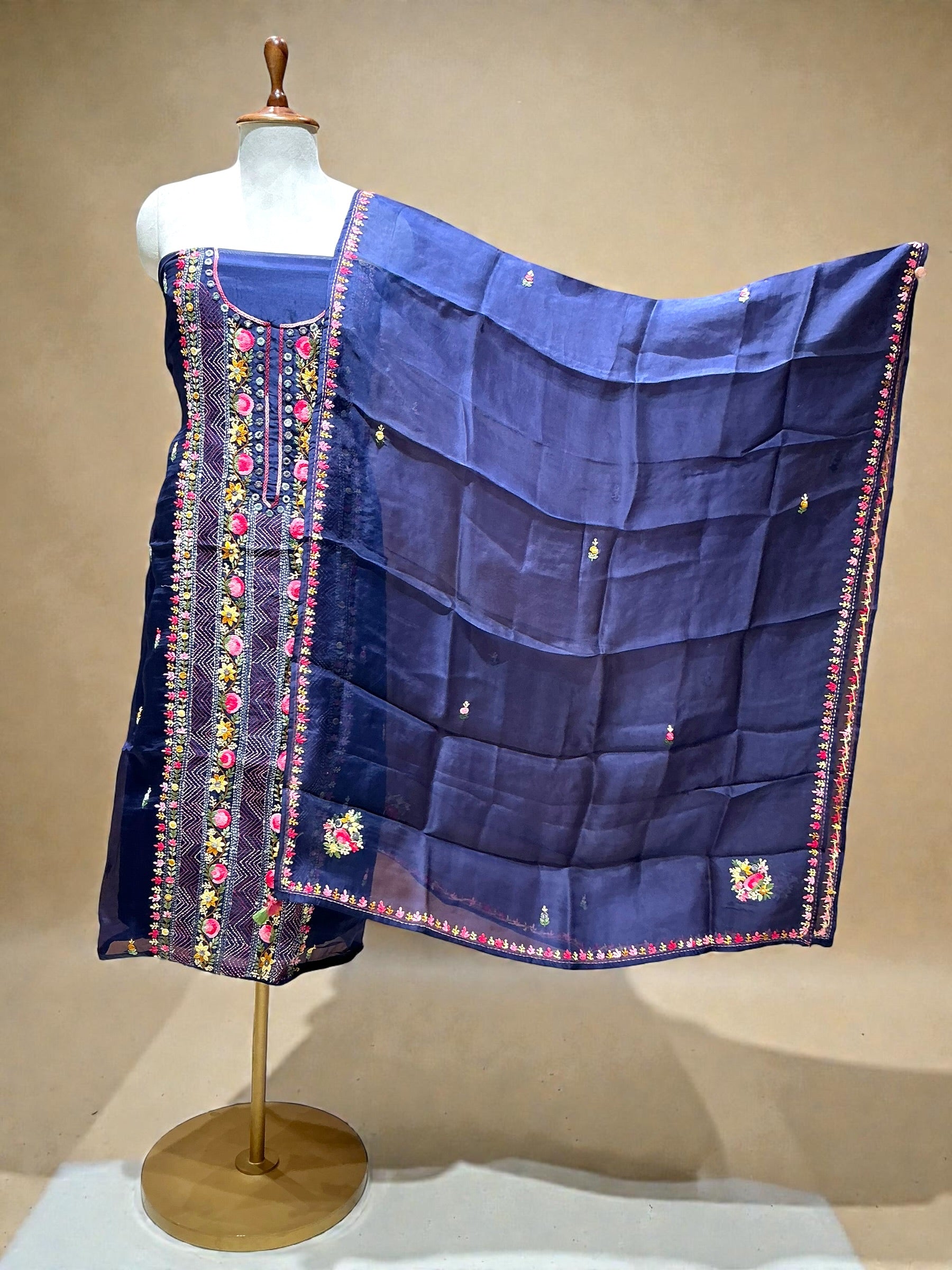 PURE KORA SILK SUIT WITH KANTHA WORK