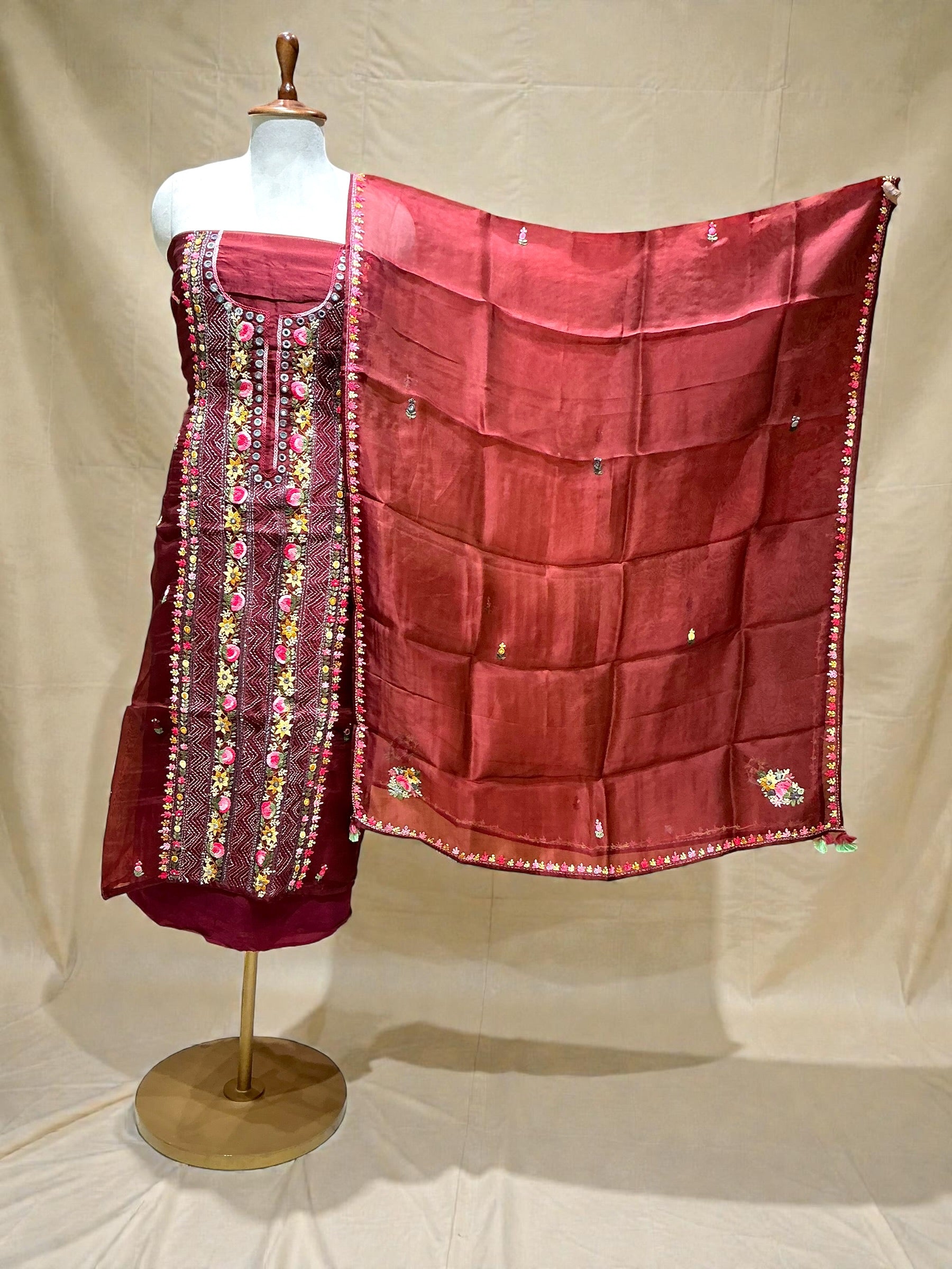 PURE KORA SILK SUIT WITH KANTHA WORK