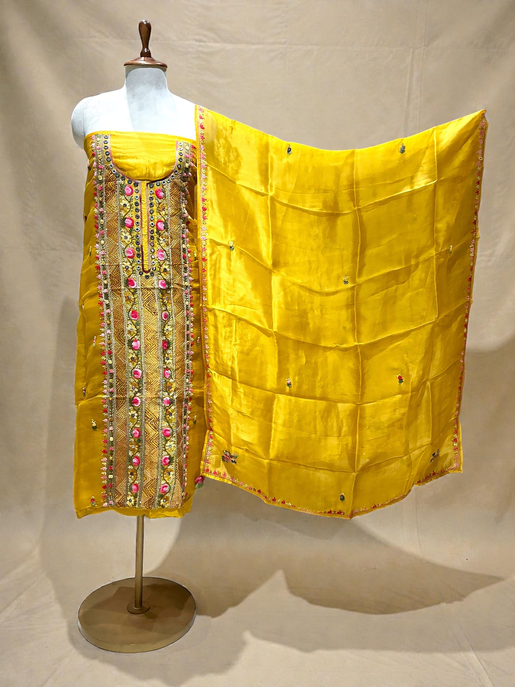 PURE KORA SILK SUIT WITH KANTHA WORK