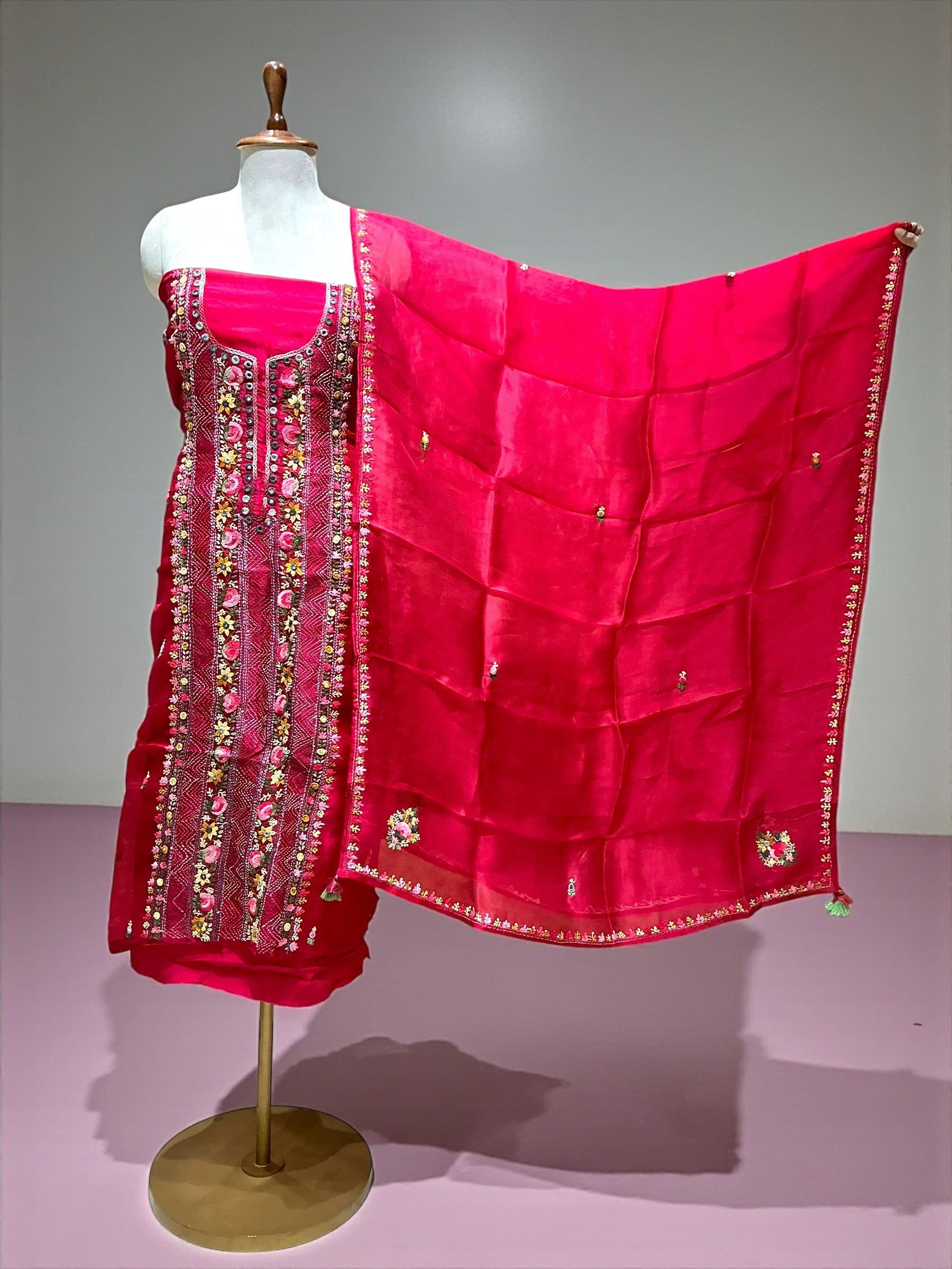 PURE KORA SILK SUIT WITH KANTHA WORK