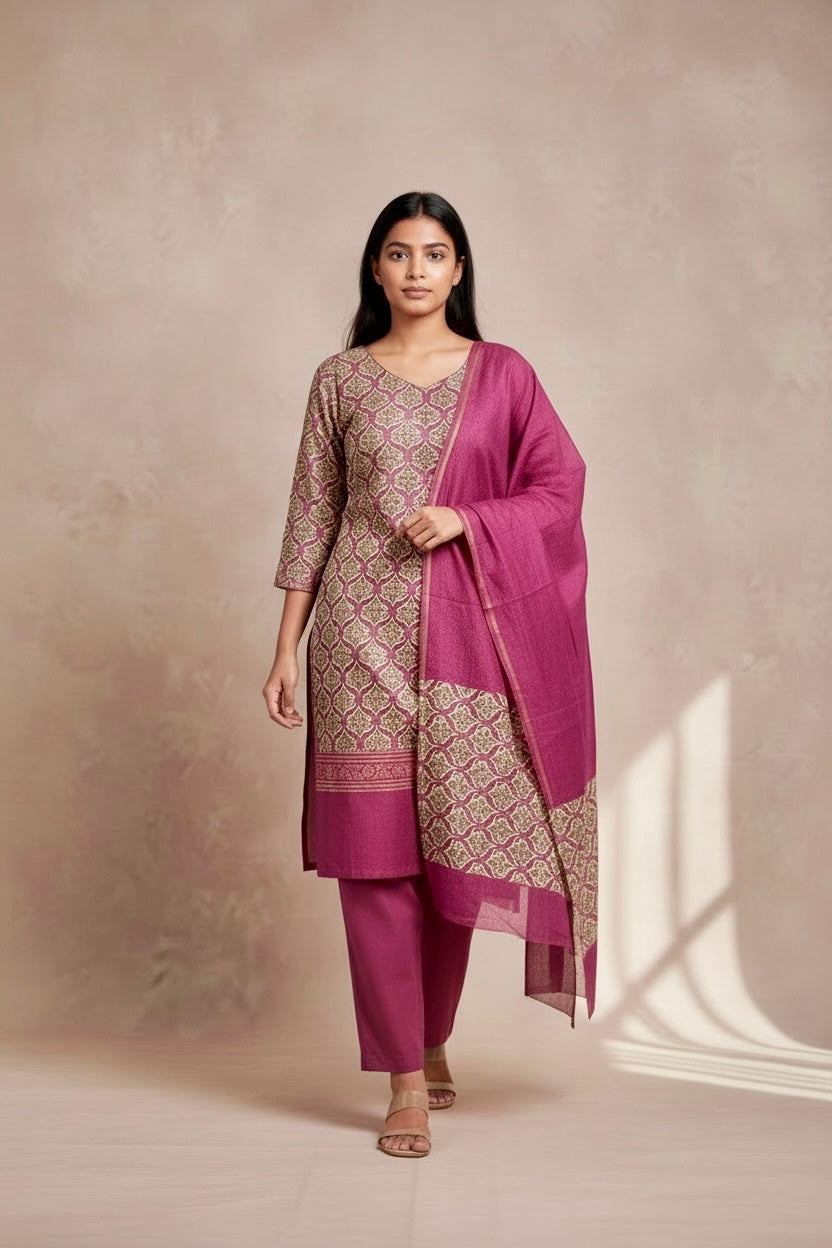 maheshwari silk suit with traditional printing