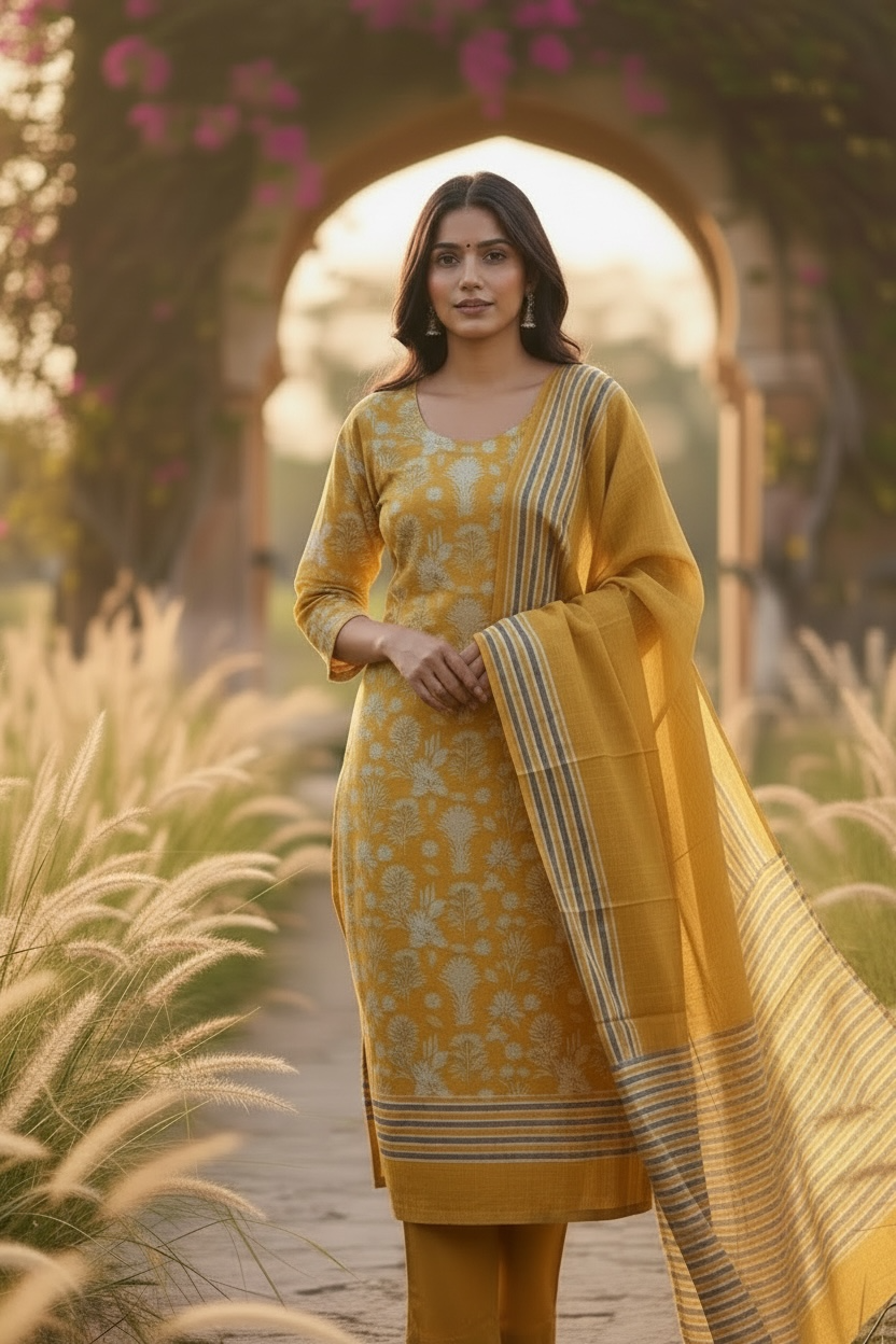 maheshwari silk suit floral motifs