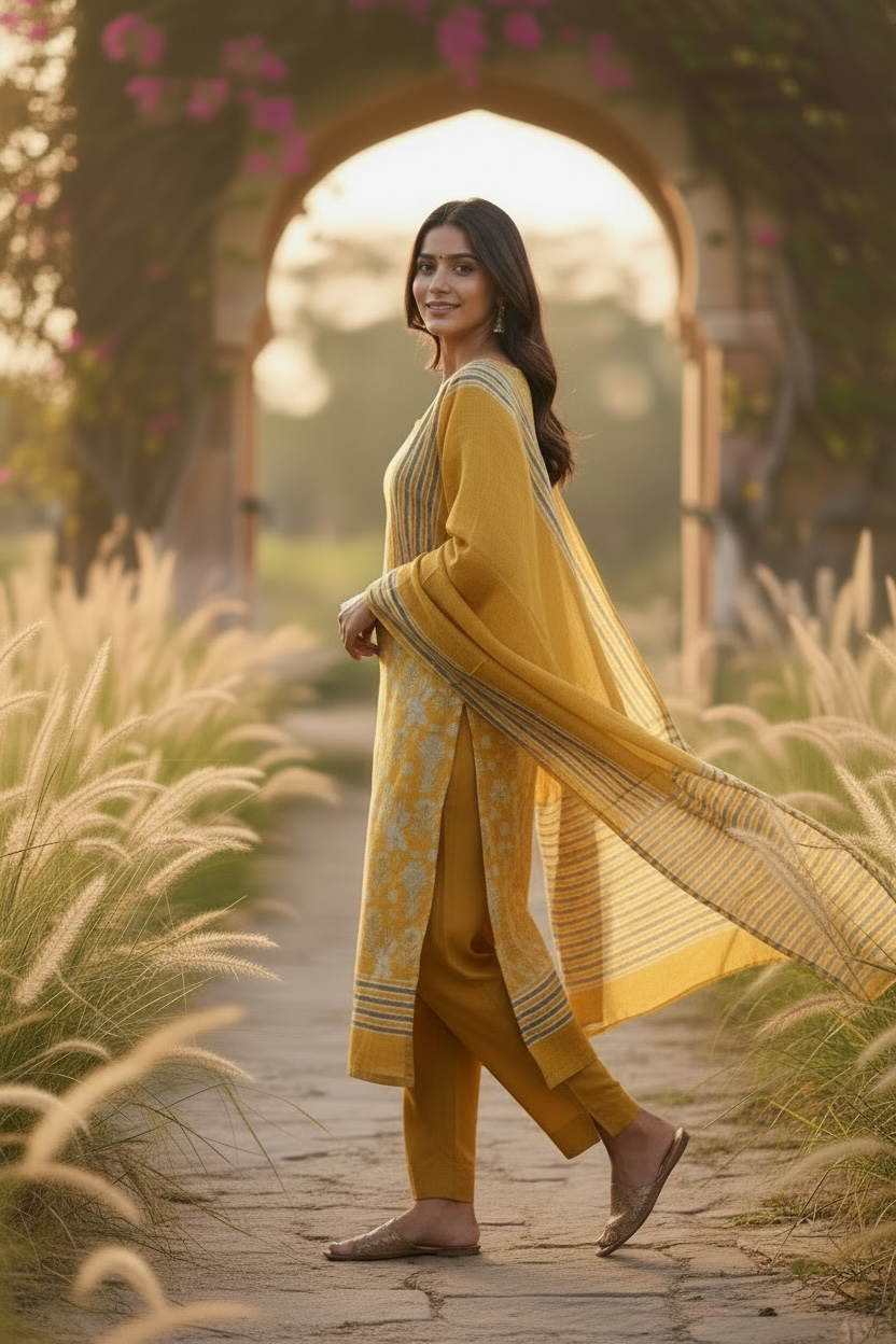maheshwari silk suit floral motifs
