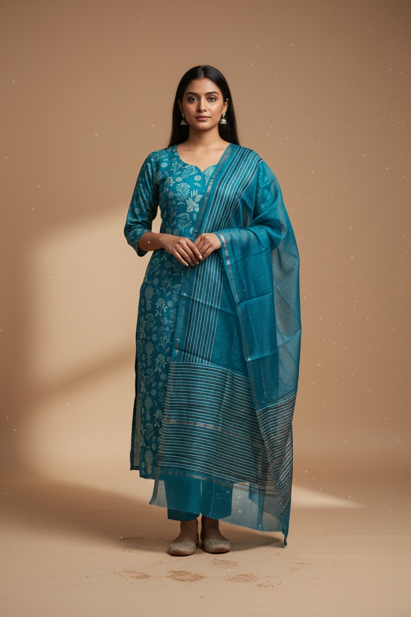 maheshwari silk suit floral motifs