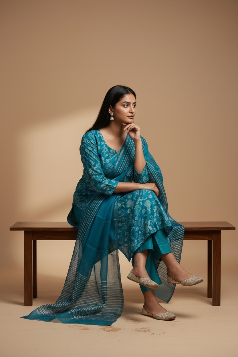 maheshwari silk suit floral motifs