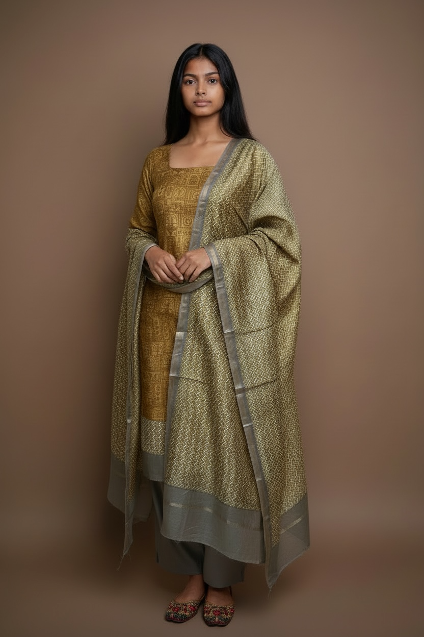maheshwari silk suit with worli print