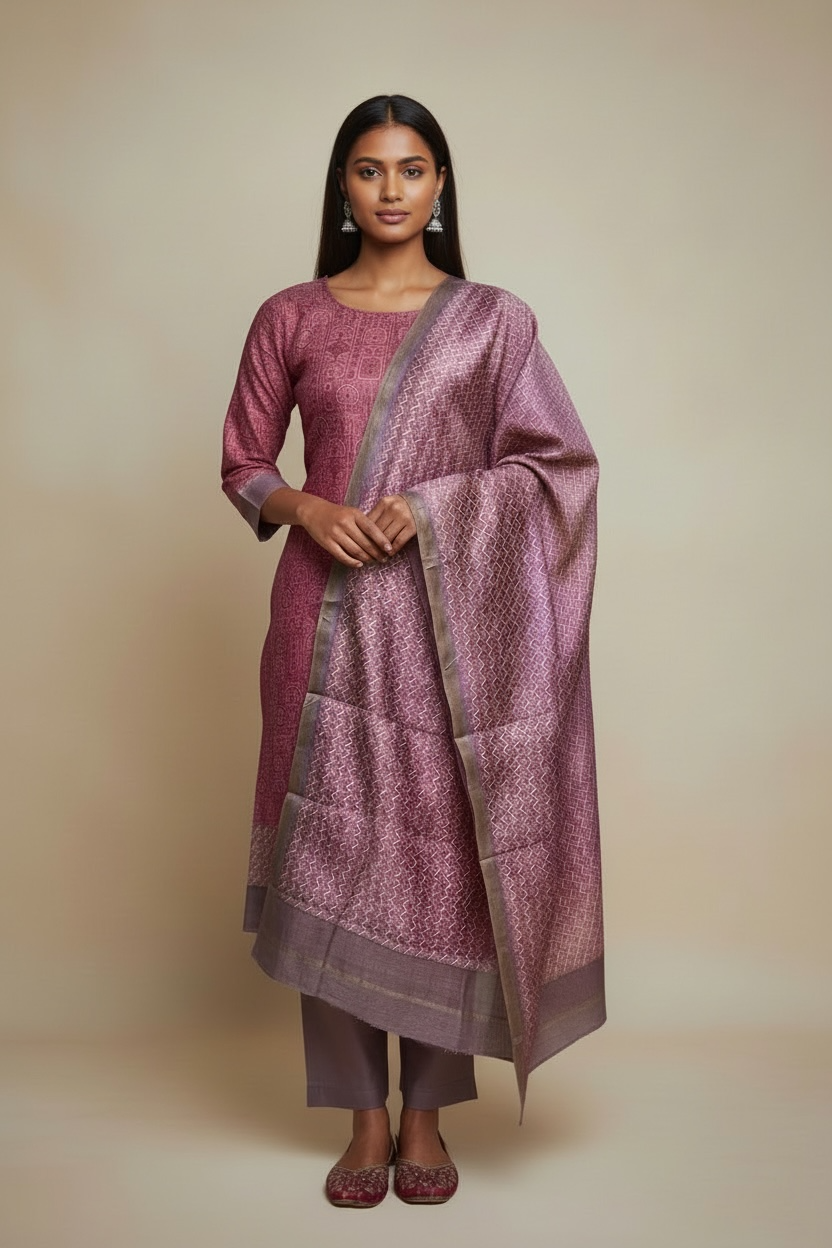 maheshwari silk suit with worli print