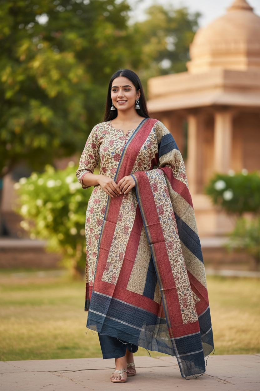 MAHESHWARI SILK SUIT WITH PICHWAI PRINT