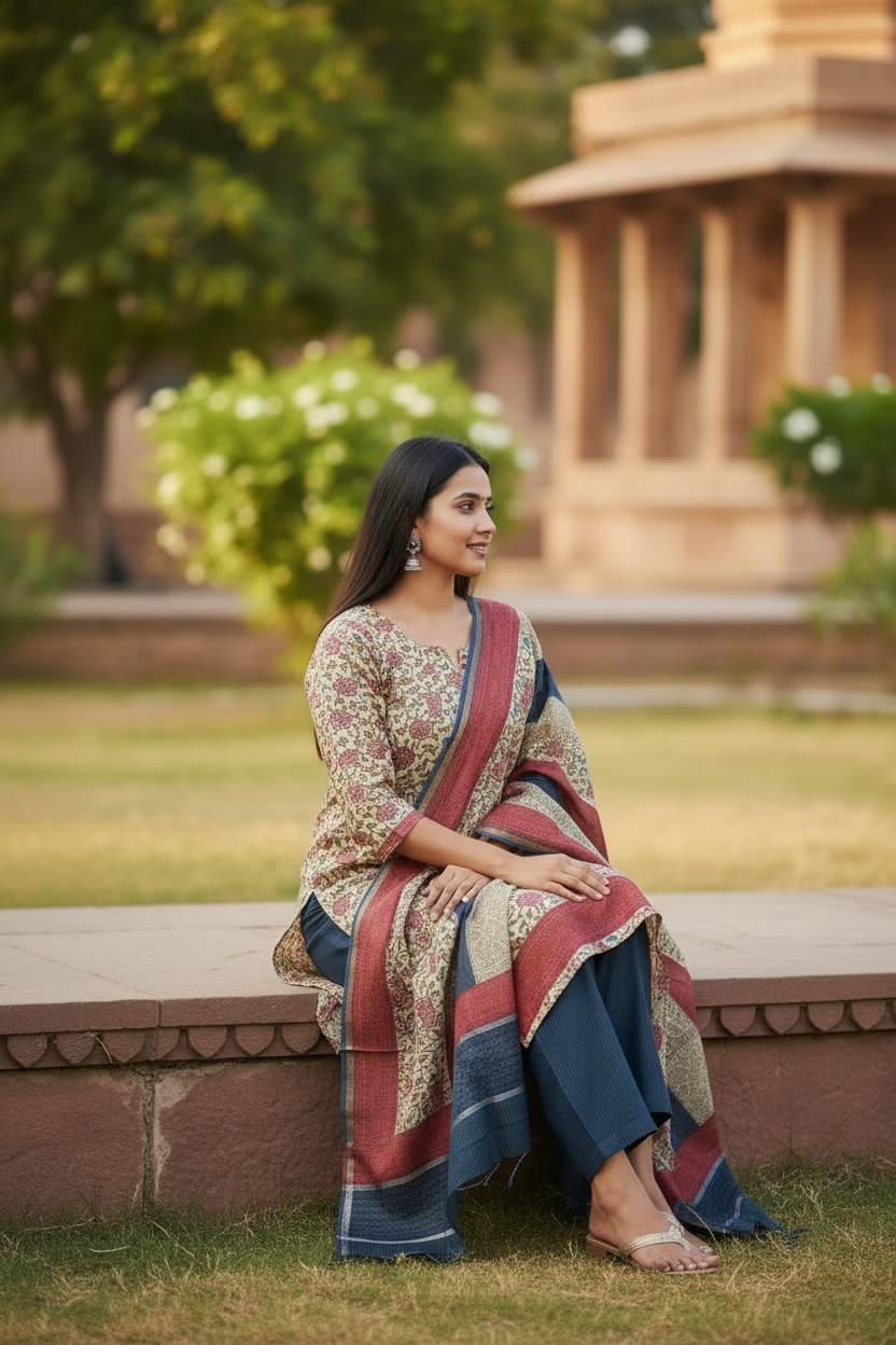 MAHESHWARI SILK SUIT WITH PICHWAI PRINT