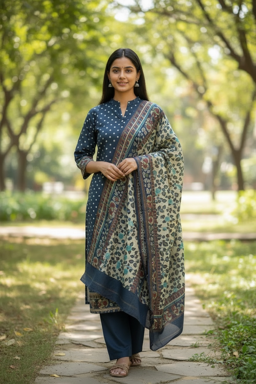 MAHESHWARI SILK SUIT WITH POLKA DOTS
