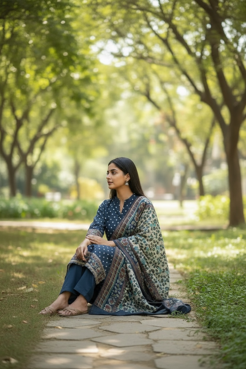 MAHESHWARI SILK SUIT WITH POLKA DOTS