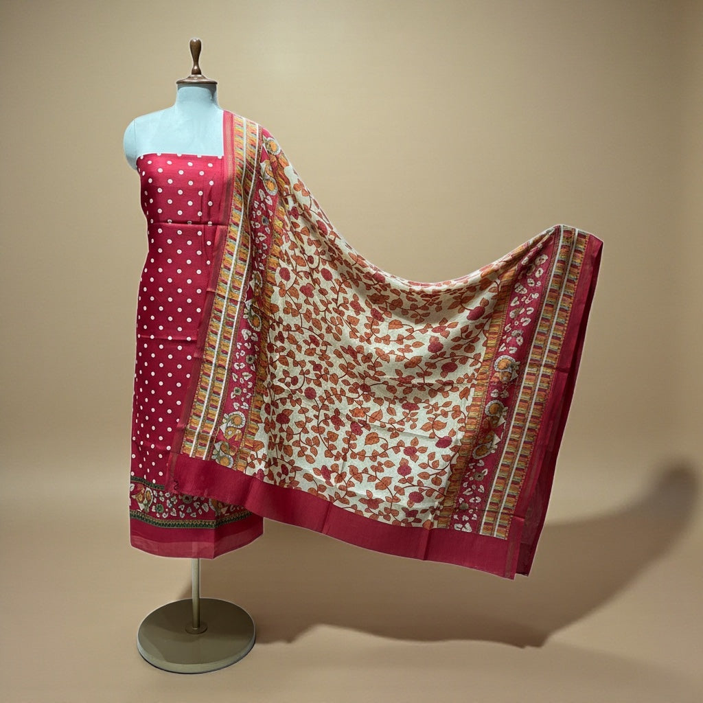 MAHESHWARI SILK SUIT WITH POLKA DOTS