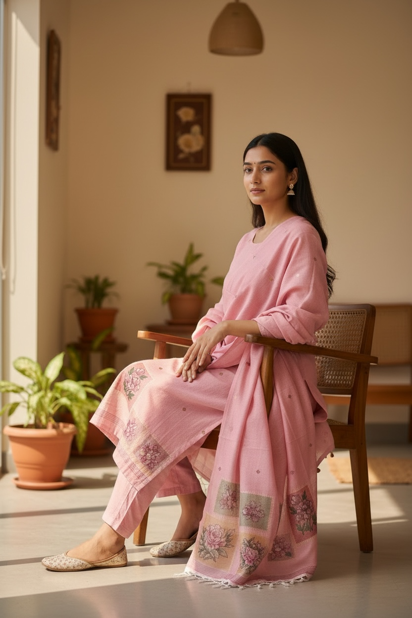 JAMDANI SUIT WITH BEAUTIFUL FLOWER MOTIFS