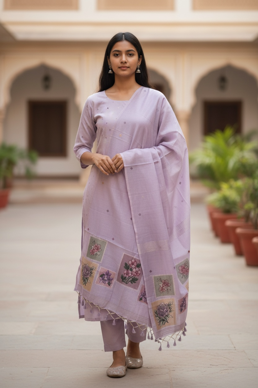 JAMDANI SUIT WITH BEAUTIFUL FLOWER MOTIFS