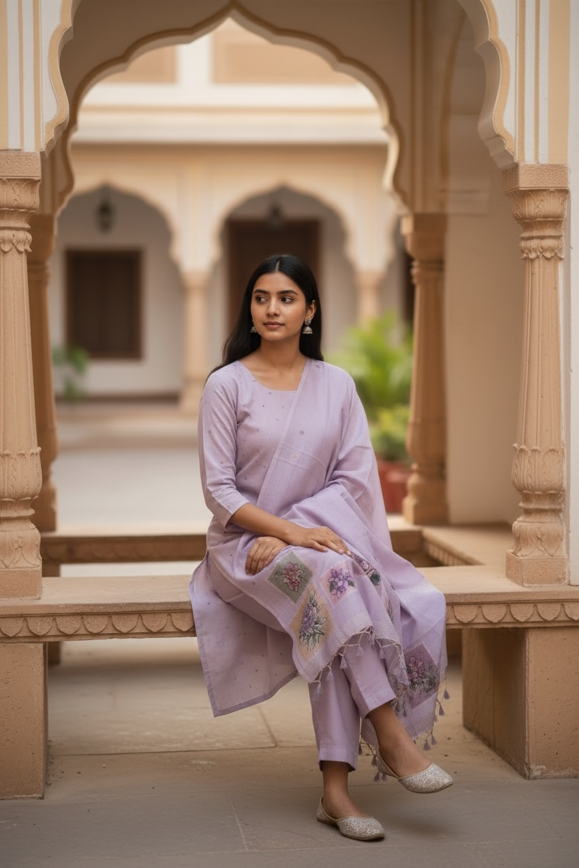 JAMDANI SUIT WITH BEAUTIFUL FLOWER MOTIFS