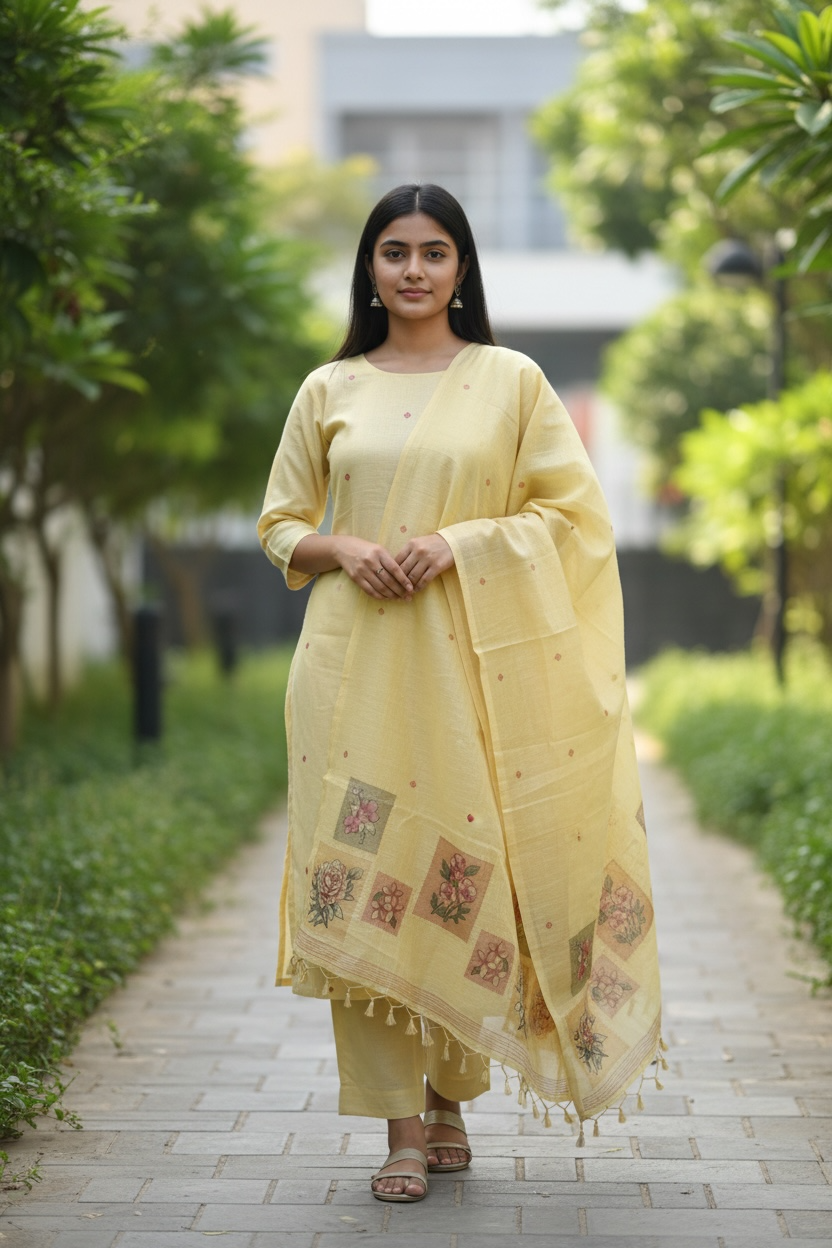 JAMDANI SUIT WITH BEAUTIFUL FLOWER MOTIFS