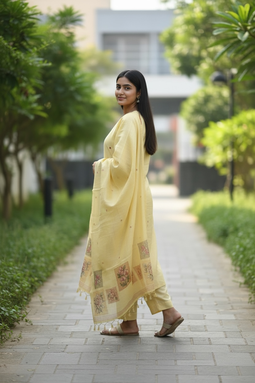 JAMDANI SUIT WITH BEAUTIFUL FLOWER MOTIFS