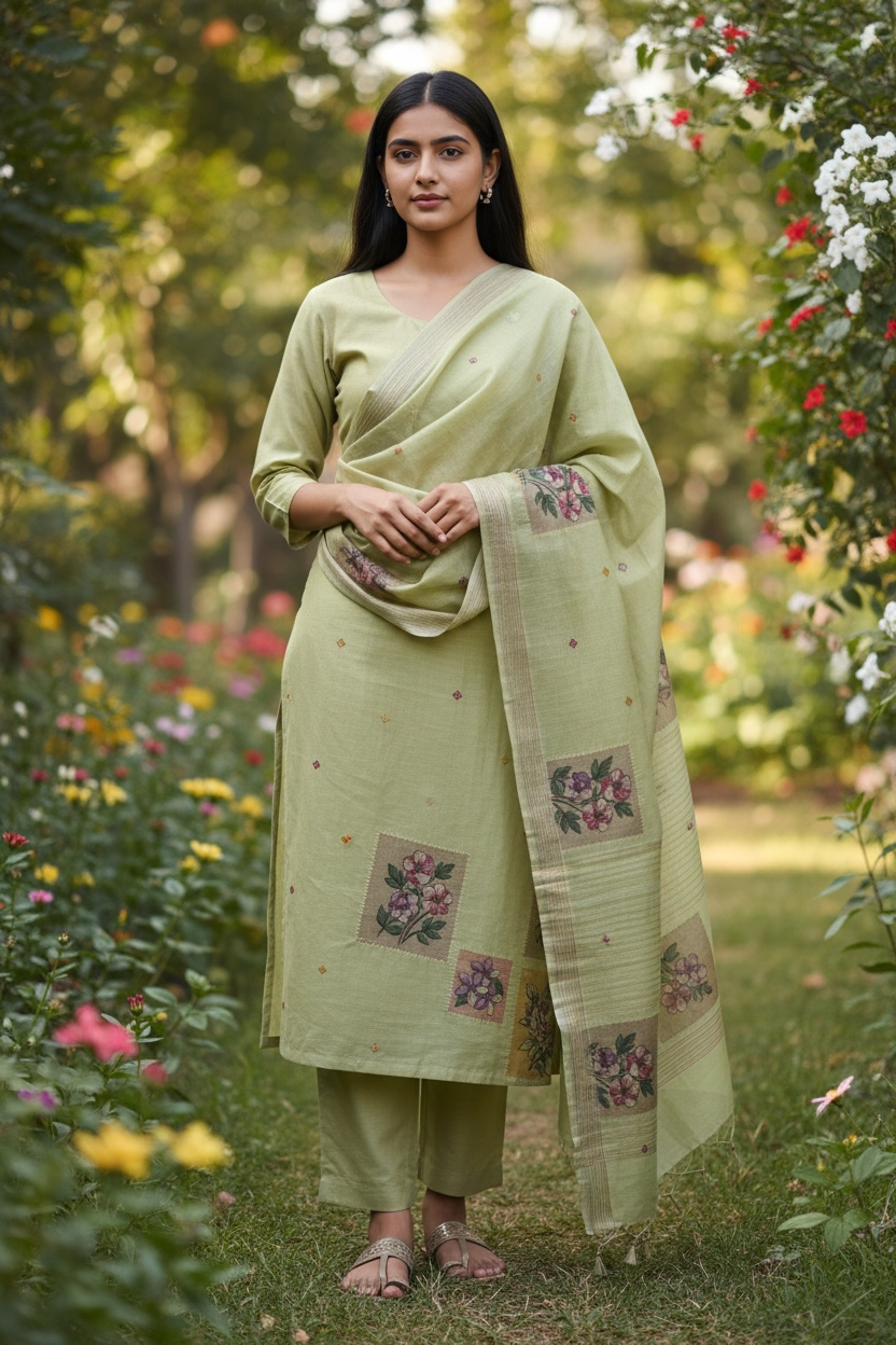 JAMDANI SUIT WITH BEAUTIFUL FLOWER MOTIFS