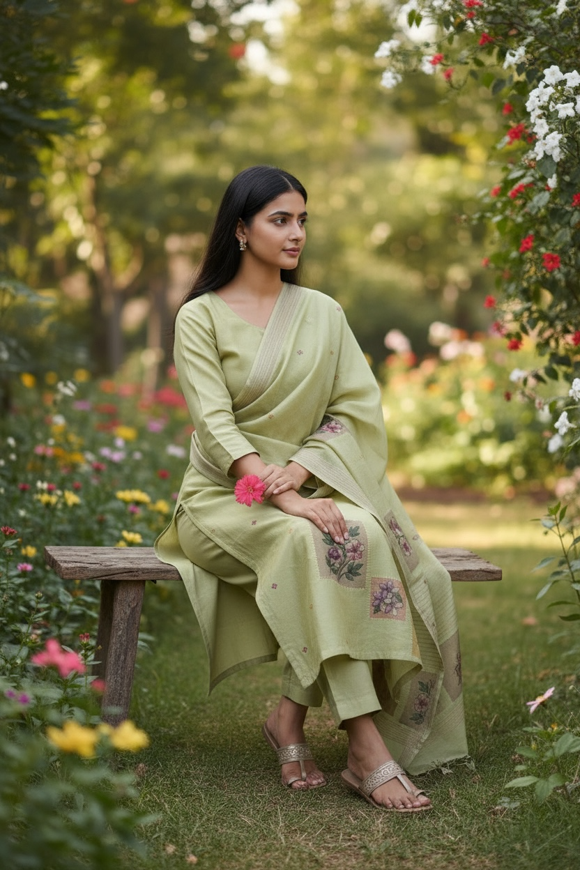 JAMDANI SUIT WITH BEAUTIFUL FLOWER MOTIFS