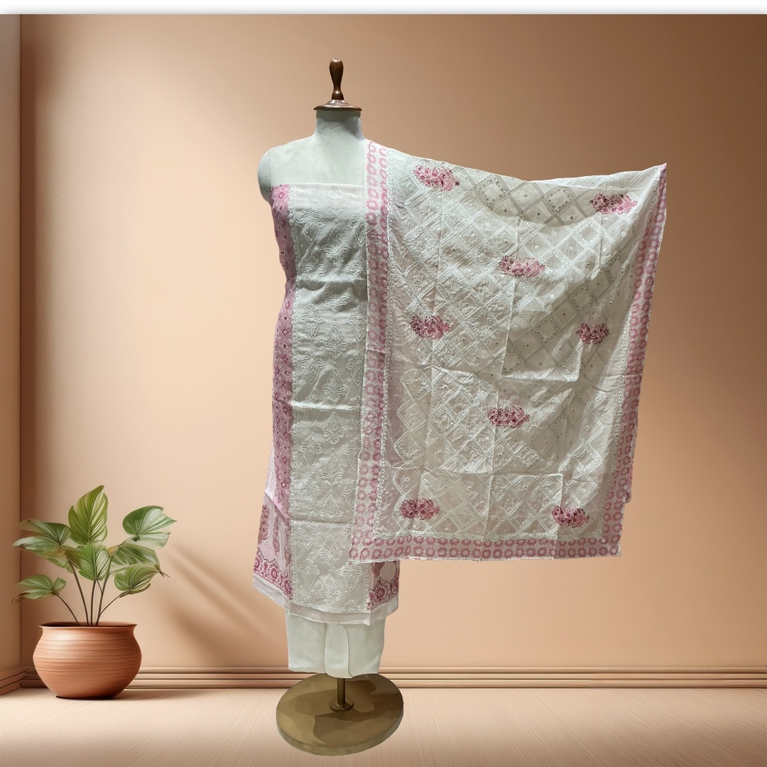 MUL CHANDERI SUIT WITH LAKHNAVI EMBROIDERY
