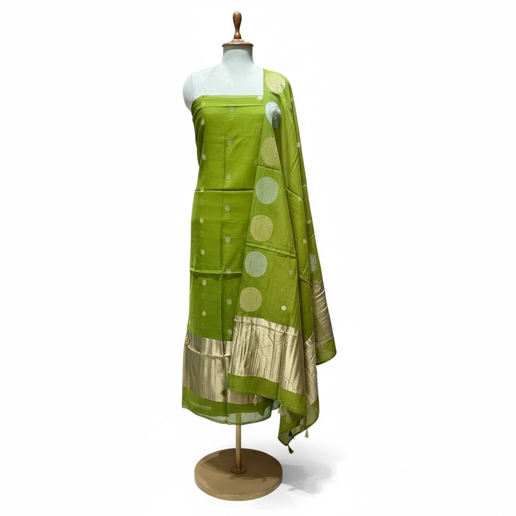 MUL CHANDERI SUIT WITH WEAVING BOOTI