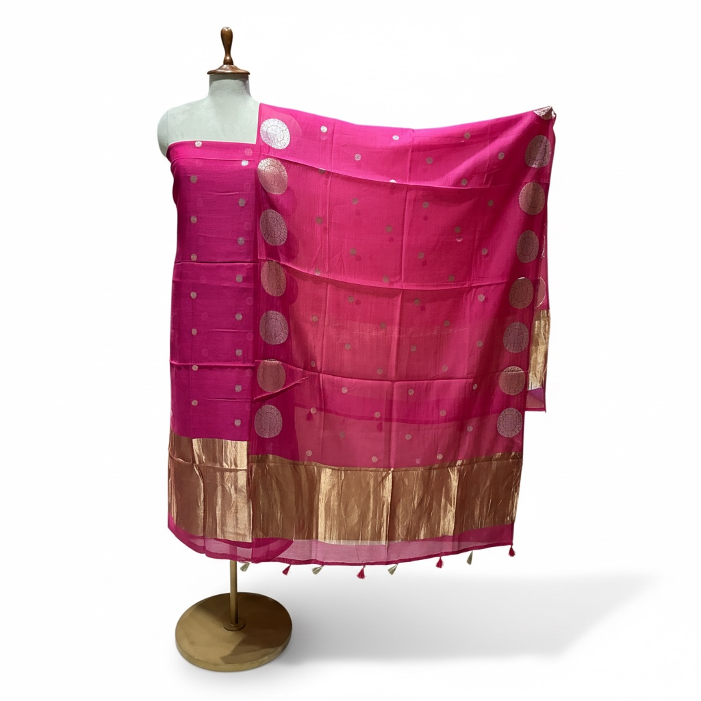 MUL CHANDERI SUIT WITH WEAVING BOOTI