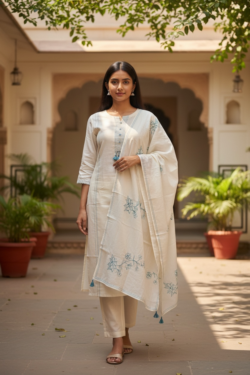 COTTON KURTI SET WITH DUPATTA