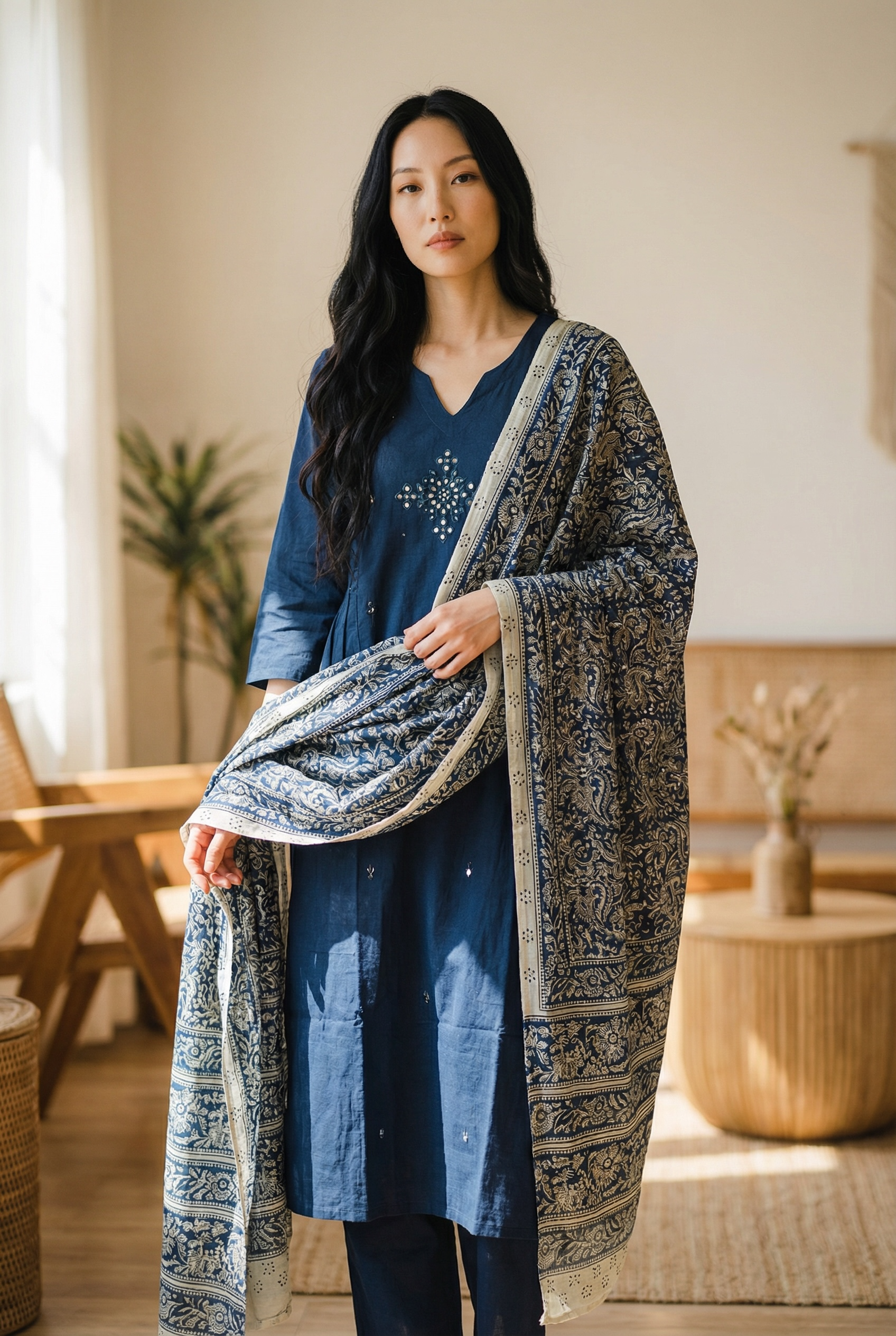 COTTON LINEN KURTI SET