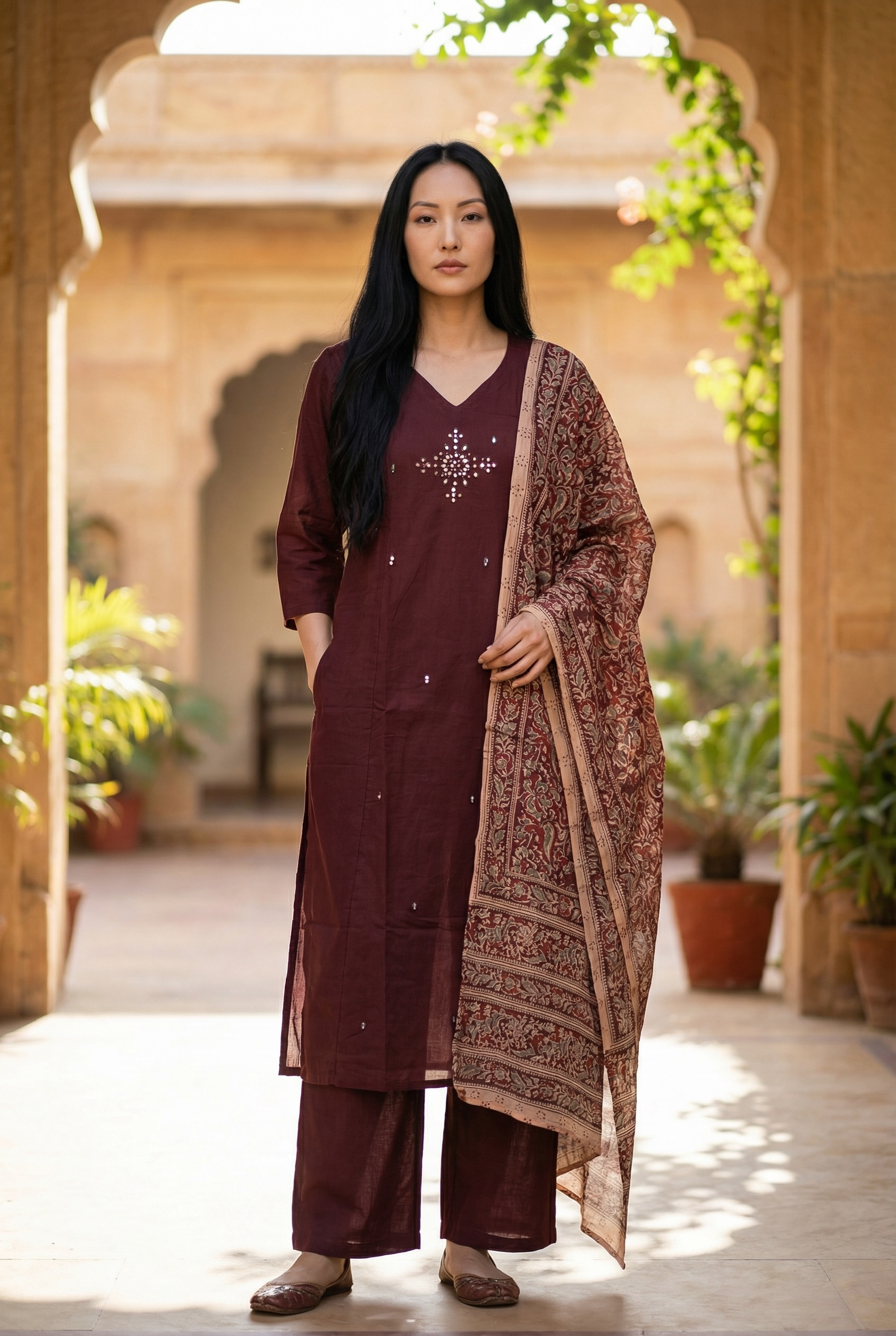 COTTON LINEN KURTI SET