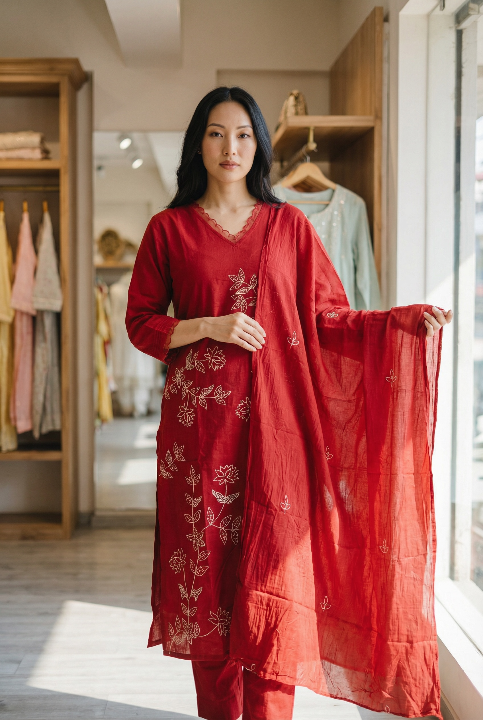 COTTON LINEN KURTI SET