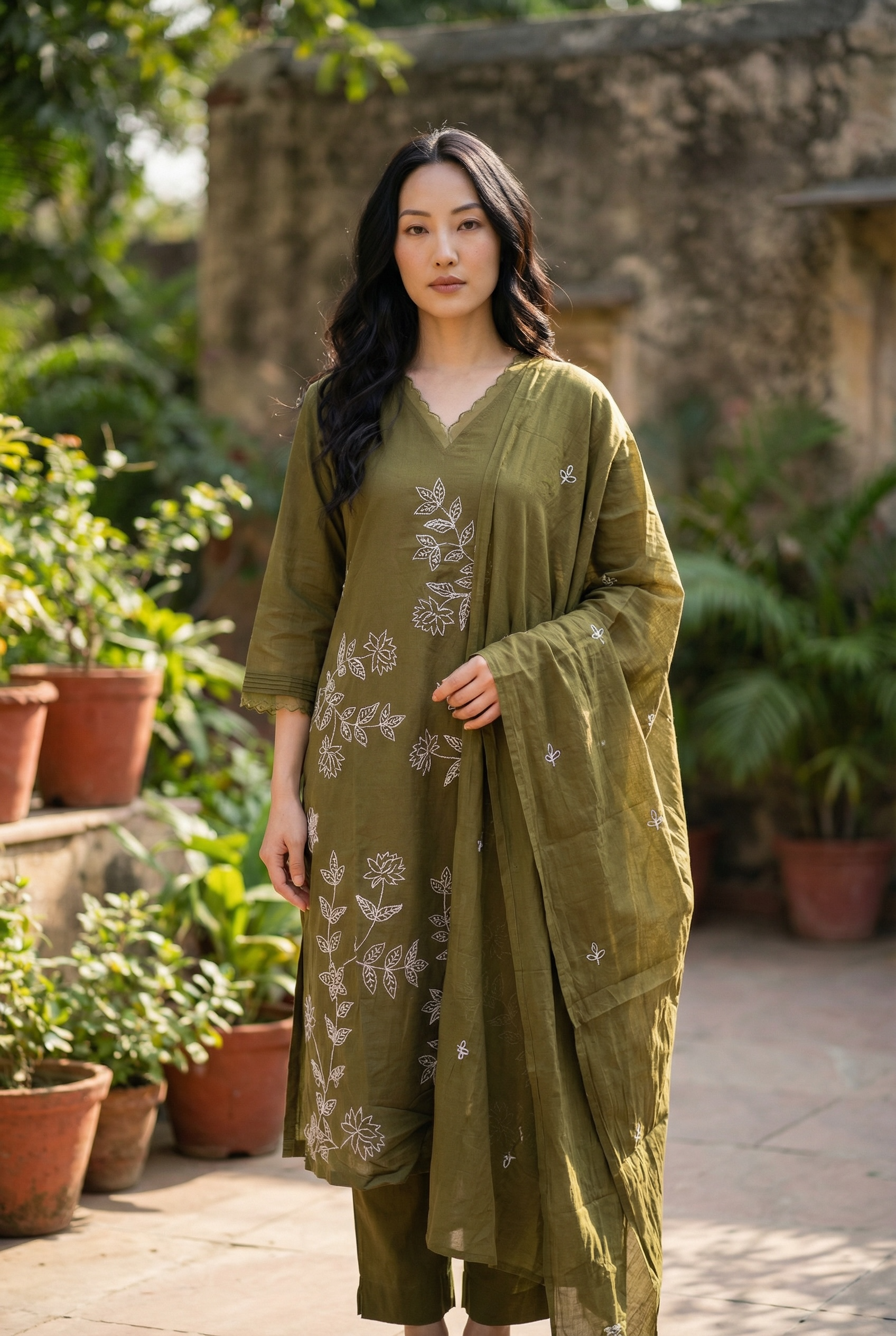 COTTON LINEN KURTI SET