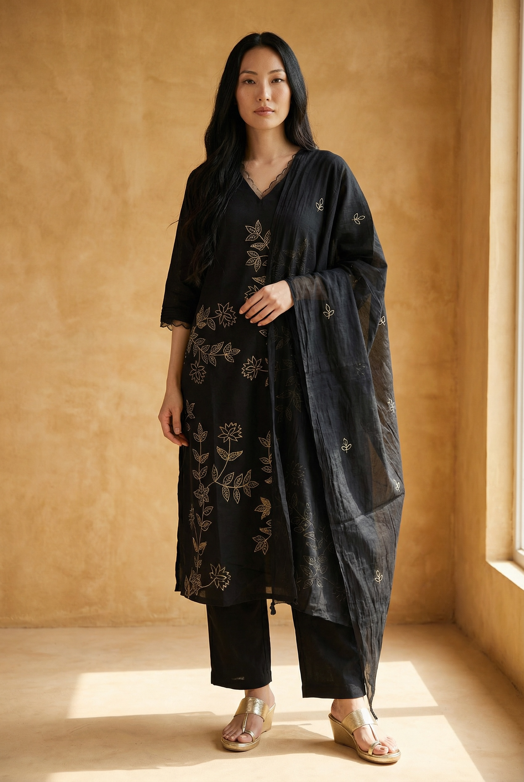 COTTON LINEN KURTI SET