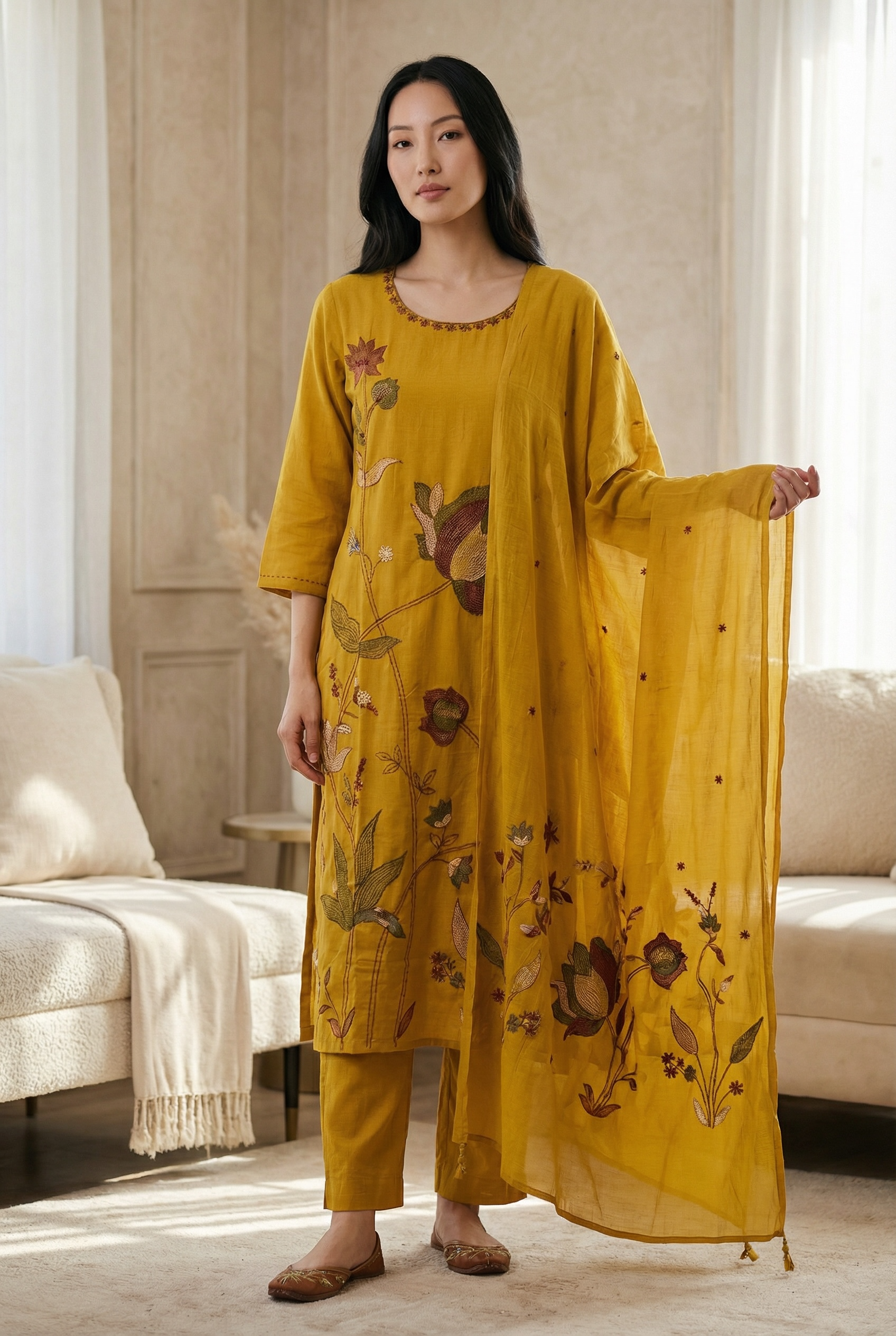 COTTON LINEN KURTI SET